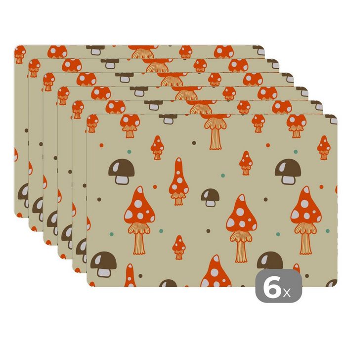 Platzset Muster - Pilz - Orange MuchoWow (6-St) Platzset Platzdecken Platzmatte Tischmatten Schmutzabweisend