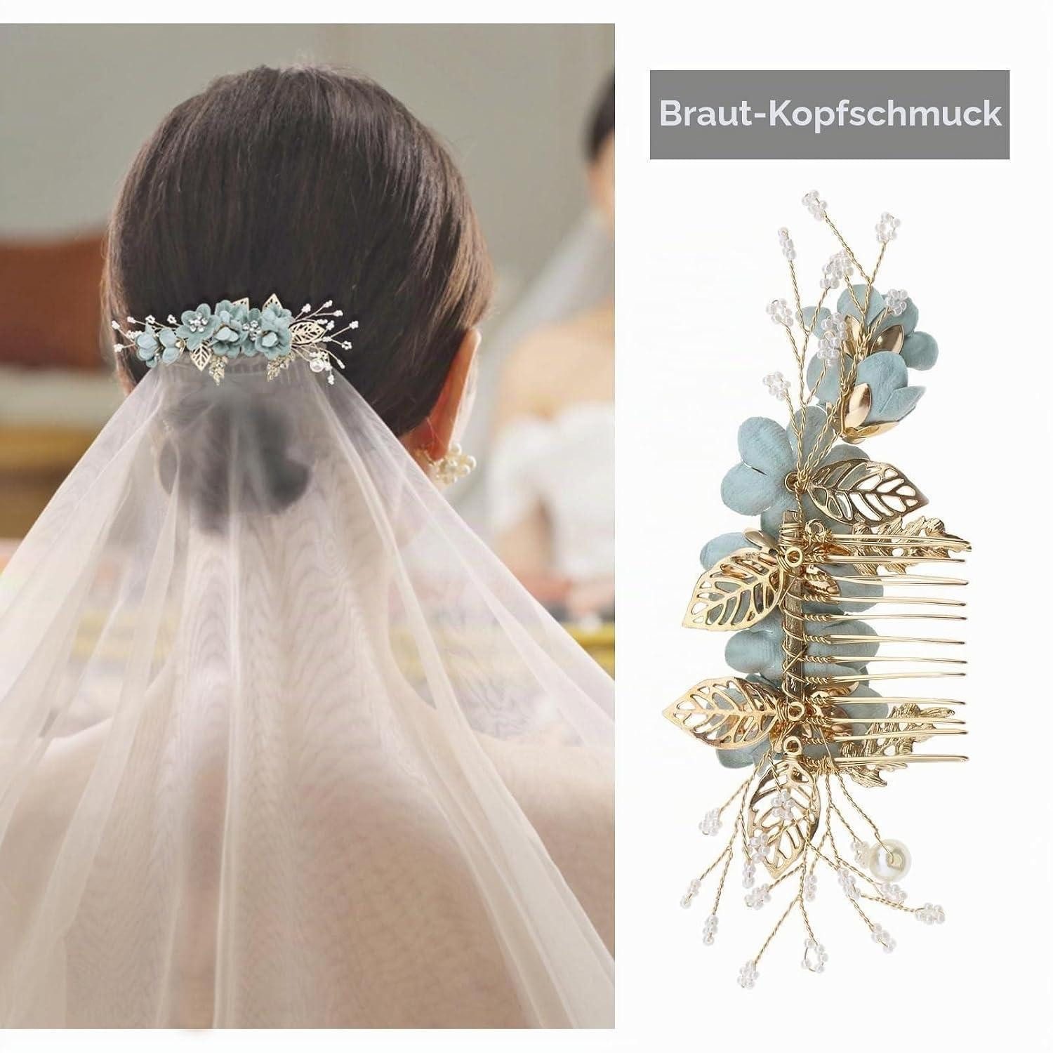 LuxusKollektion Haarnadel Haarkamm Blume Strass Perle Grün