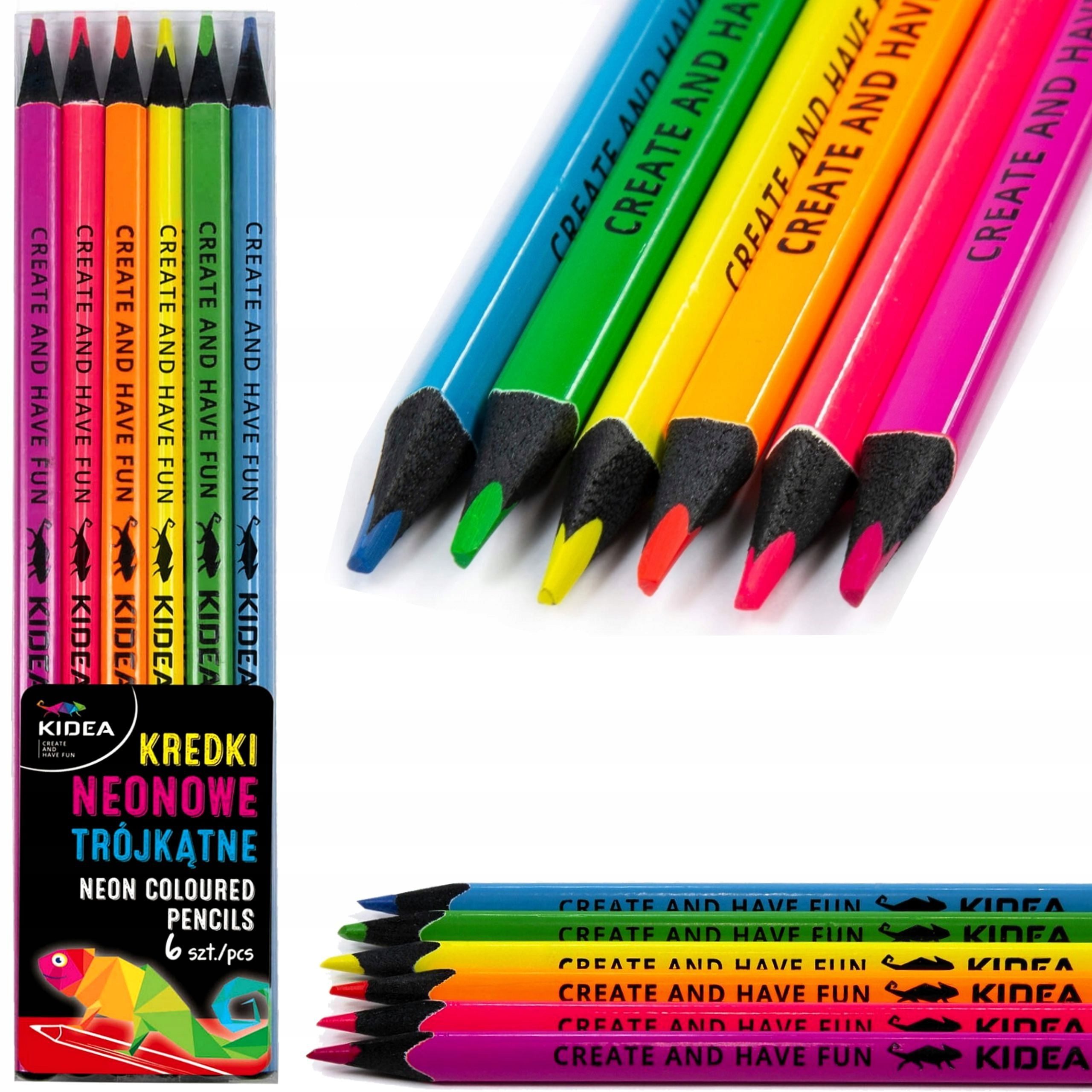 Festivalartikel Buntstift Neonfarbige dreieckige Schulstifte Kidea 6 Farben fluoreszierend
