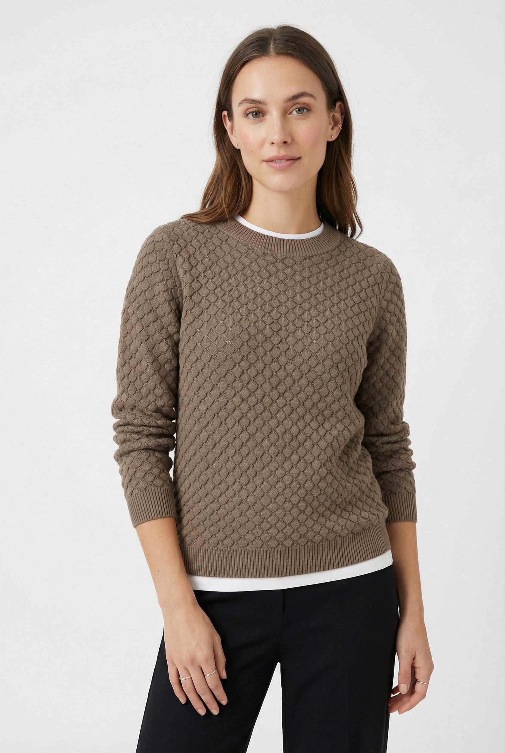 FREEQUENT Strickpullover FQDODO mit feinster Lochstickerei