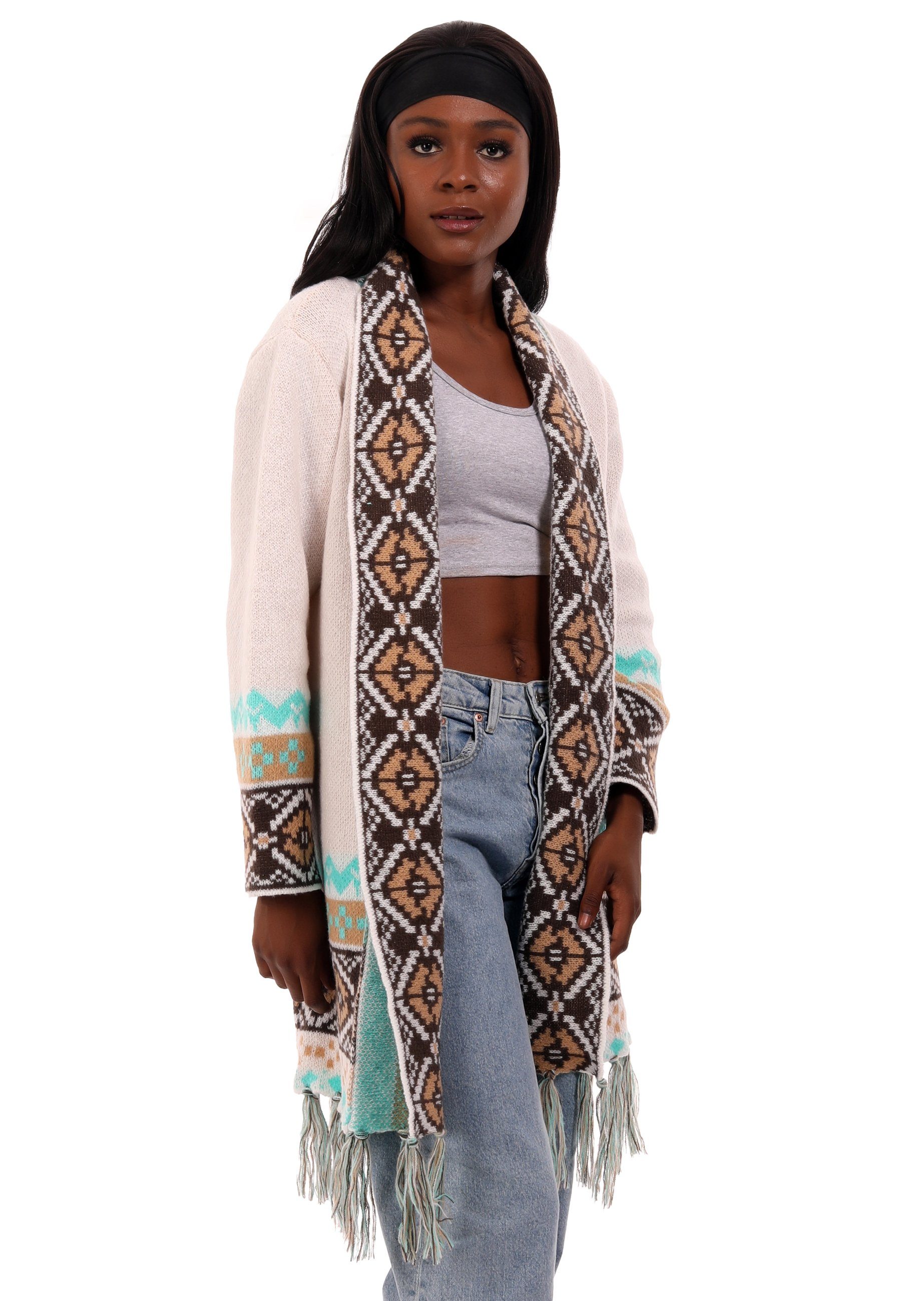 YC Fashion & Style Longstrickjacke Boho Strickjacke mit Fransen One Size  (1-tlg) in offener Form