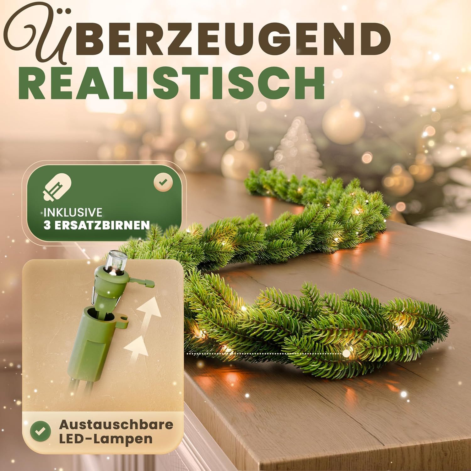 Kunstgirlande Weihnachtsgirlande künstlich, Tannengirlande 270-1000 cm, mit/ohne LED, ArtiTree, Höhe 270 cm, 100% PE-Spritzguss, langlebig, wie echt, naturgetre – Bild 3 von 5