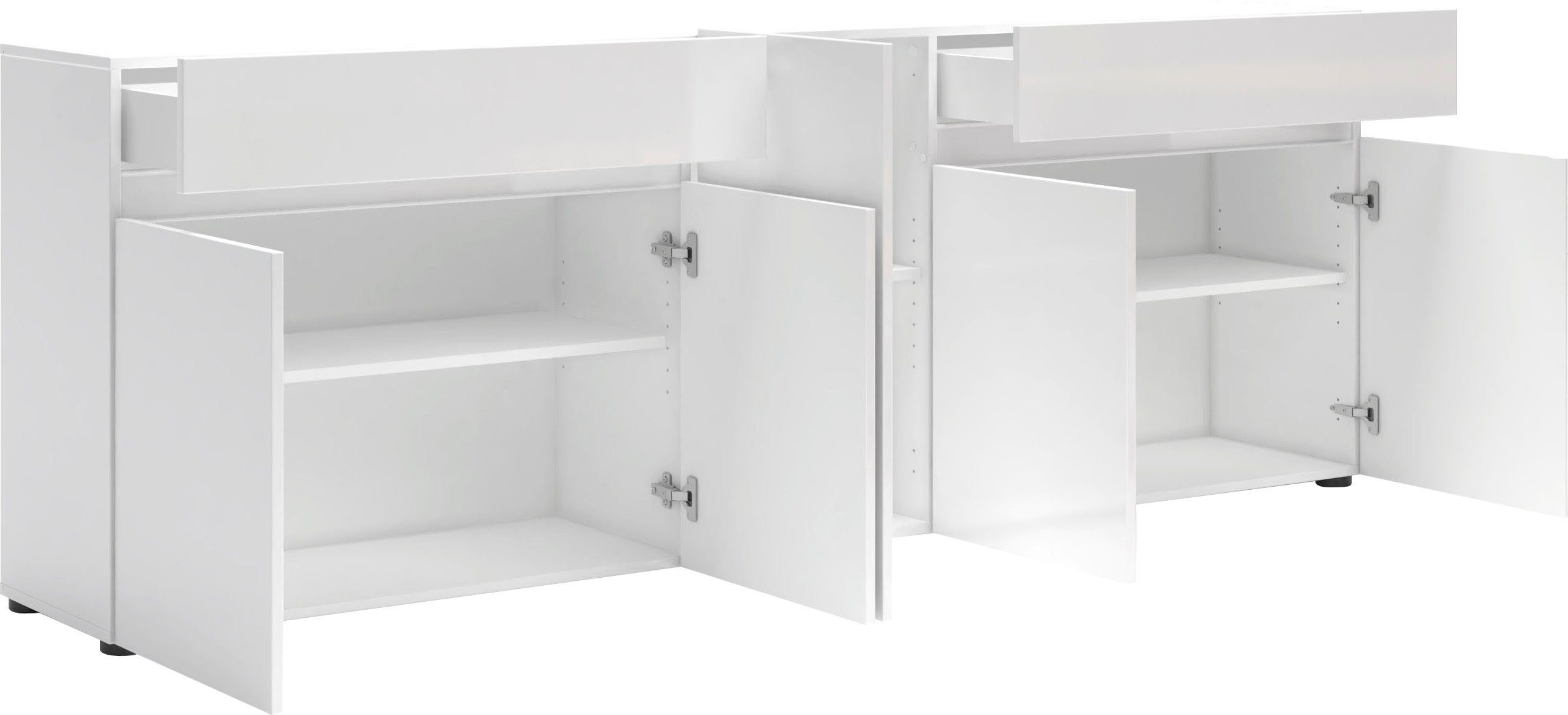 Home affaire Sideboard MISTER, Kommode, Schrank, Anrichte, Breite 225 cm, Made in Italy, 5 Türen, 2 Schubladen, Hochglanz lackiert, 225/80 cm