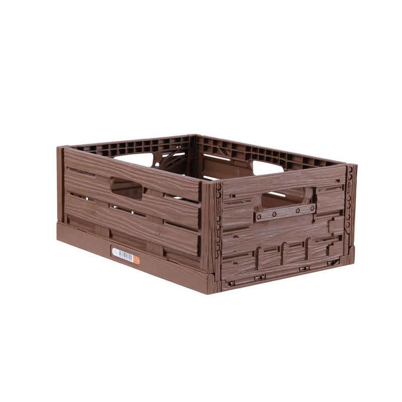 Bestlivings Klappbox Einkaufskorb in Holzoptik, 15 l, Stabile Stapelbare Lagerkiste - Faltbare Einkaufsbox - Klappkiste