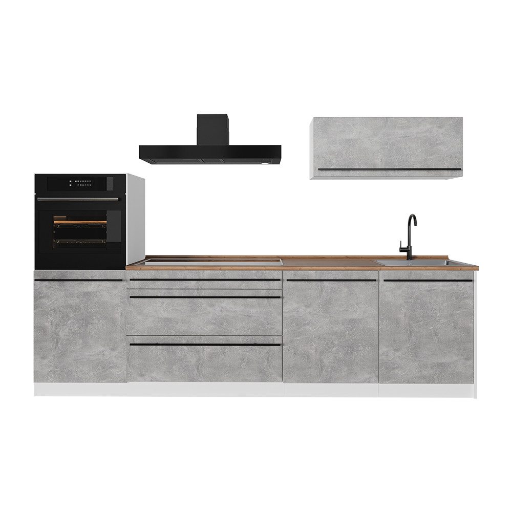 Vicco Küchenzeile R-Line, Beton/Weiß, 280 cm ohne Arbeitsplatte