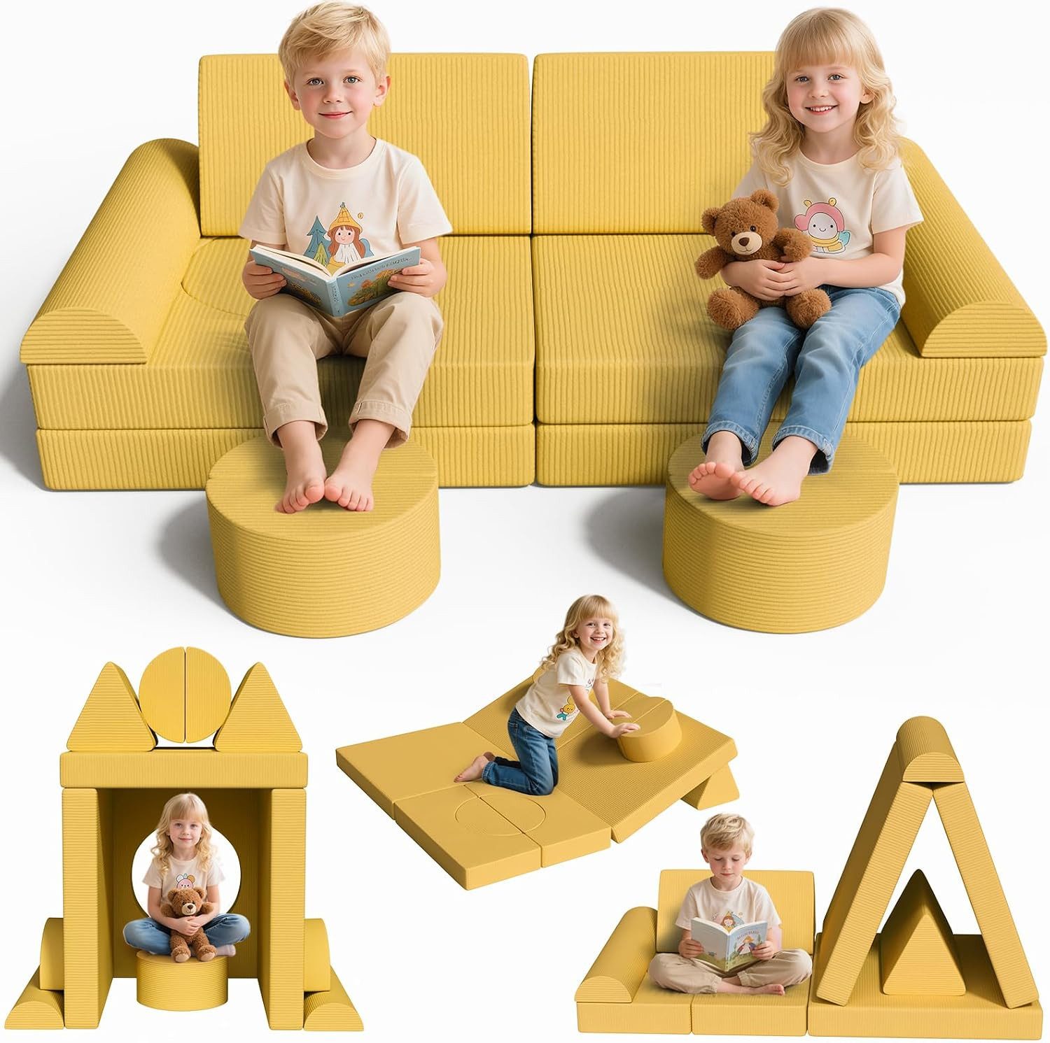 TLGREEN Kindersofa 15-teiliges modulares Kinderspielsofa aus Schaumstoff, abnehmbarer waschbarer Bezug, kinderfreundlich ohne scharfe Kanten, kreative Kuschelecke für Kinderzimmer & Kindergarten