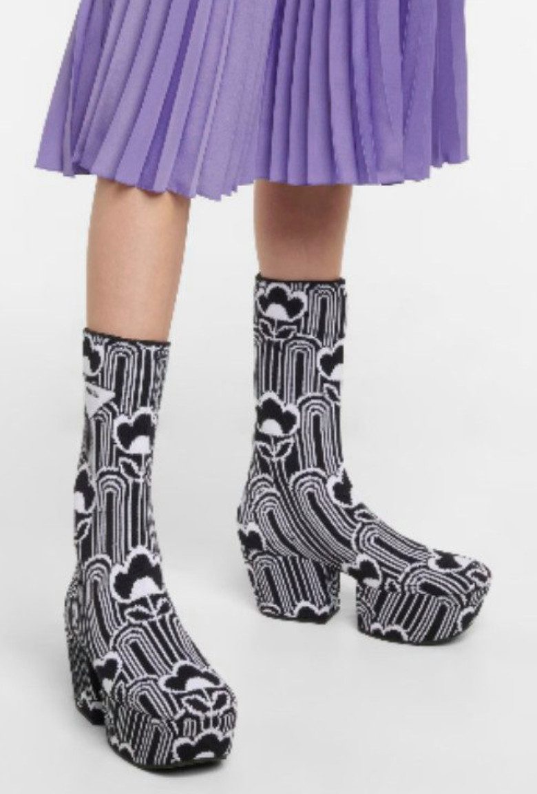 PRADA Stiefel Platform Socken Boots Jacquard Floral Plateaustiefel