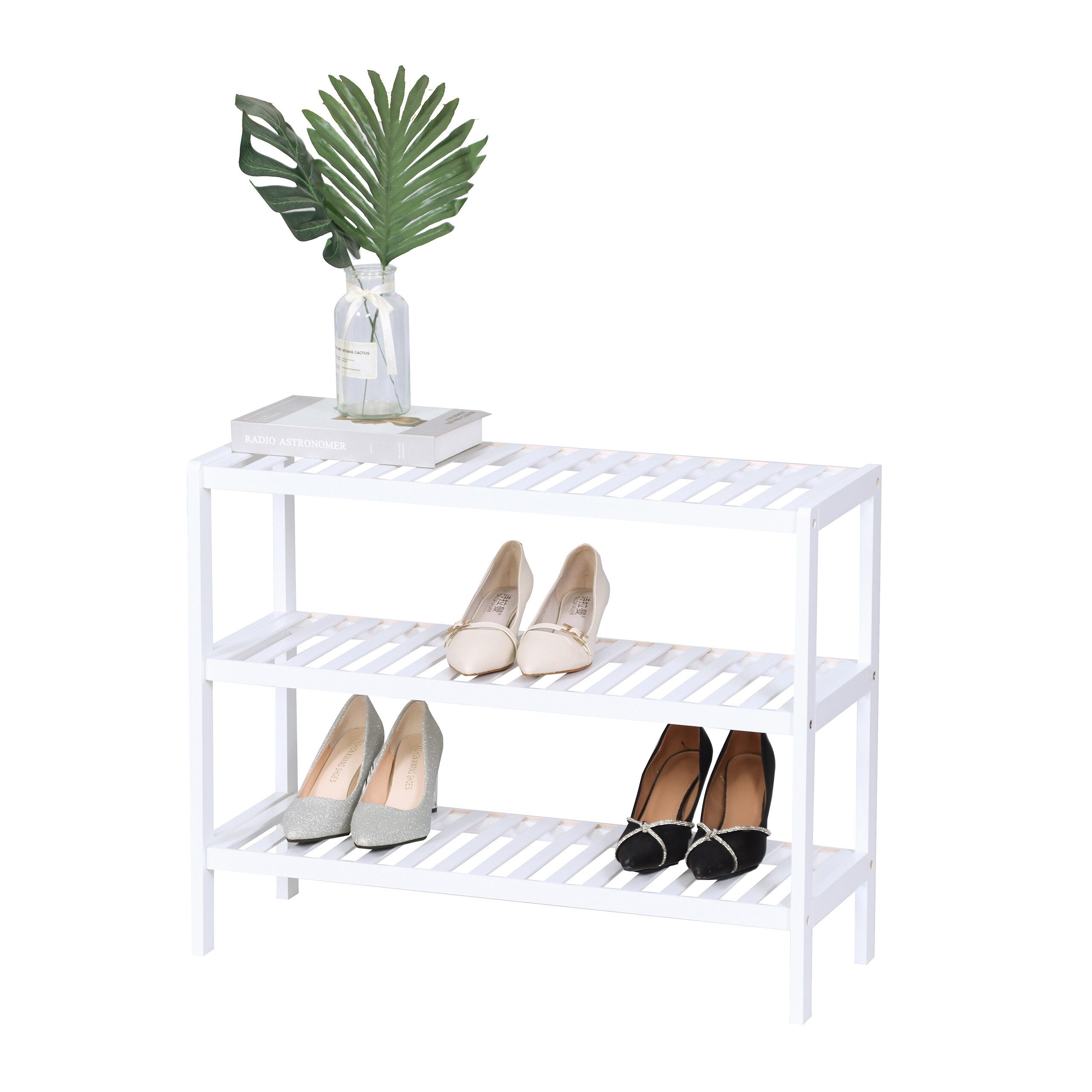 relaxdays Schuhregal Weißes Schuhregal aus Bambus, 1-tlg., 3