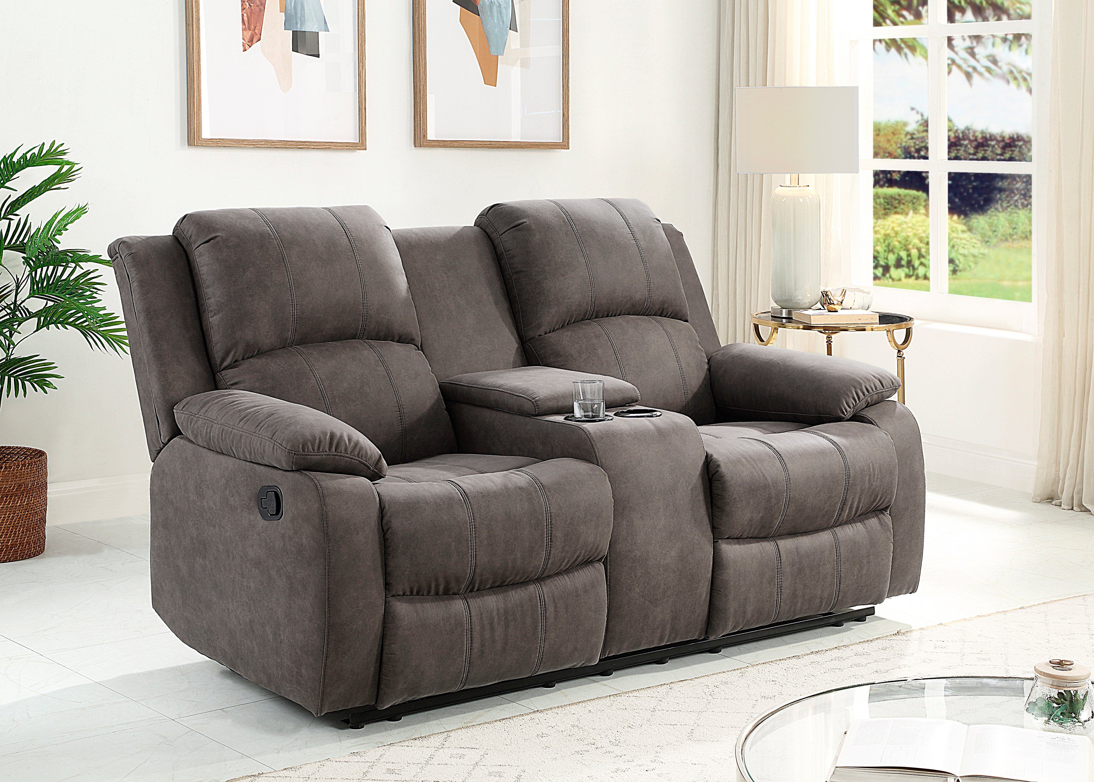 OTTO home 2-Sitzer Cicero, Lederoptik, Kinosofa, man. Relaxfunktion, TV-Sessel, B: 173cm, 2 Getränkehalter und Staufach, Federkern, extra bequem