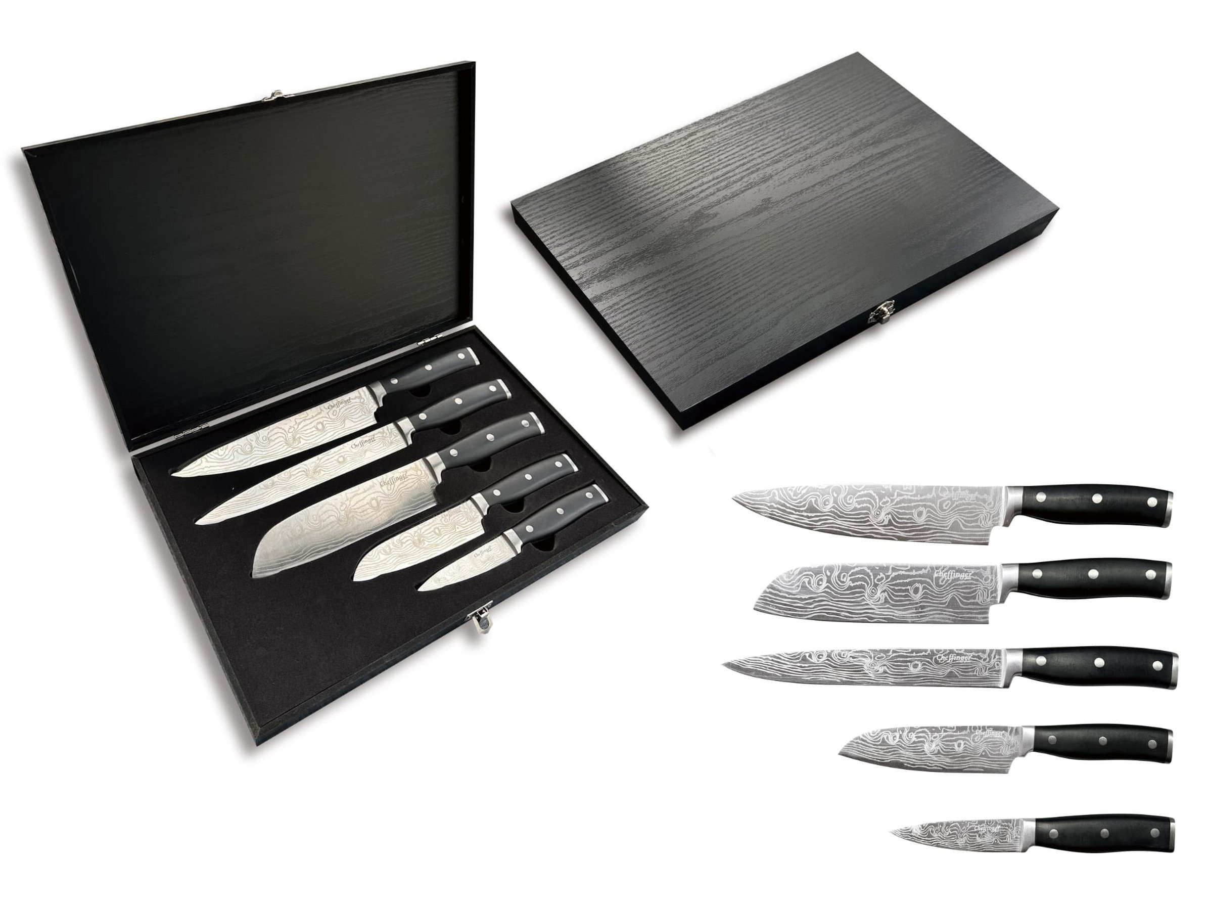 Cheffinger Messer-Set Dama Messer Kochmesser Messerset 5-tlg. mit Holzbox Cheffinger DAMA01 (Messerset bestehend aus 5 Teilen)