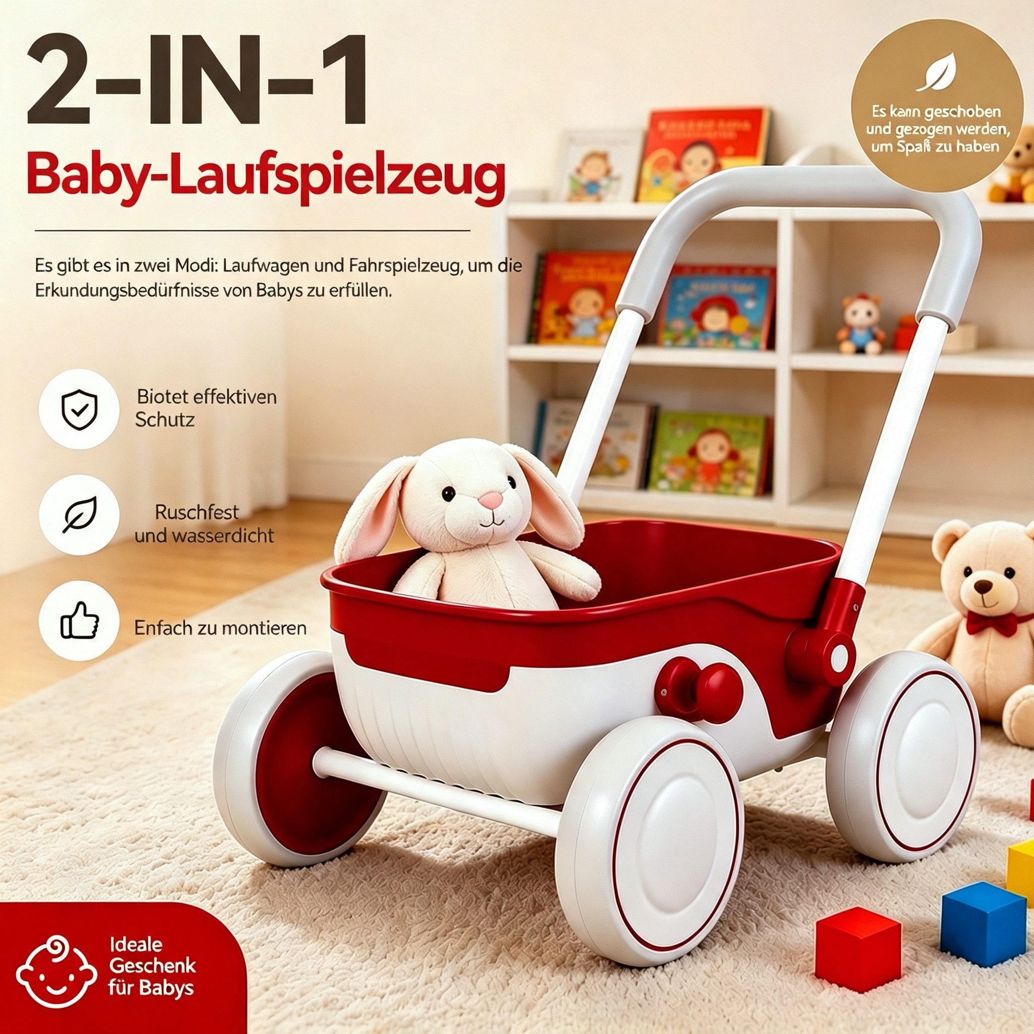 Rutaqian Lauflernwagen Baby Lauflernwagen faltbar mit EVA Rädern und Lernspielzeug, Lauflernhilfe mit leisen Rädern rutschfest für Babys ab 12 Monaten