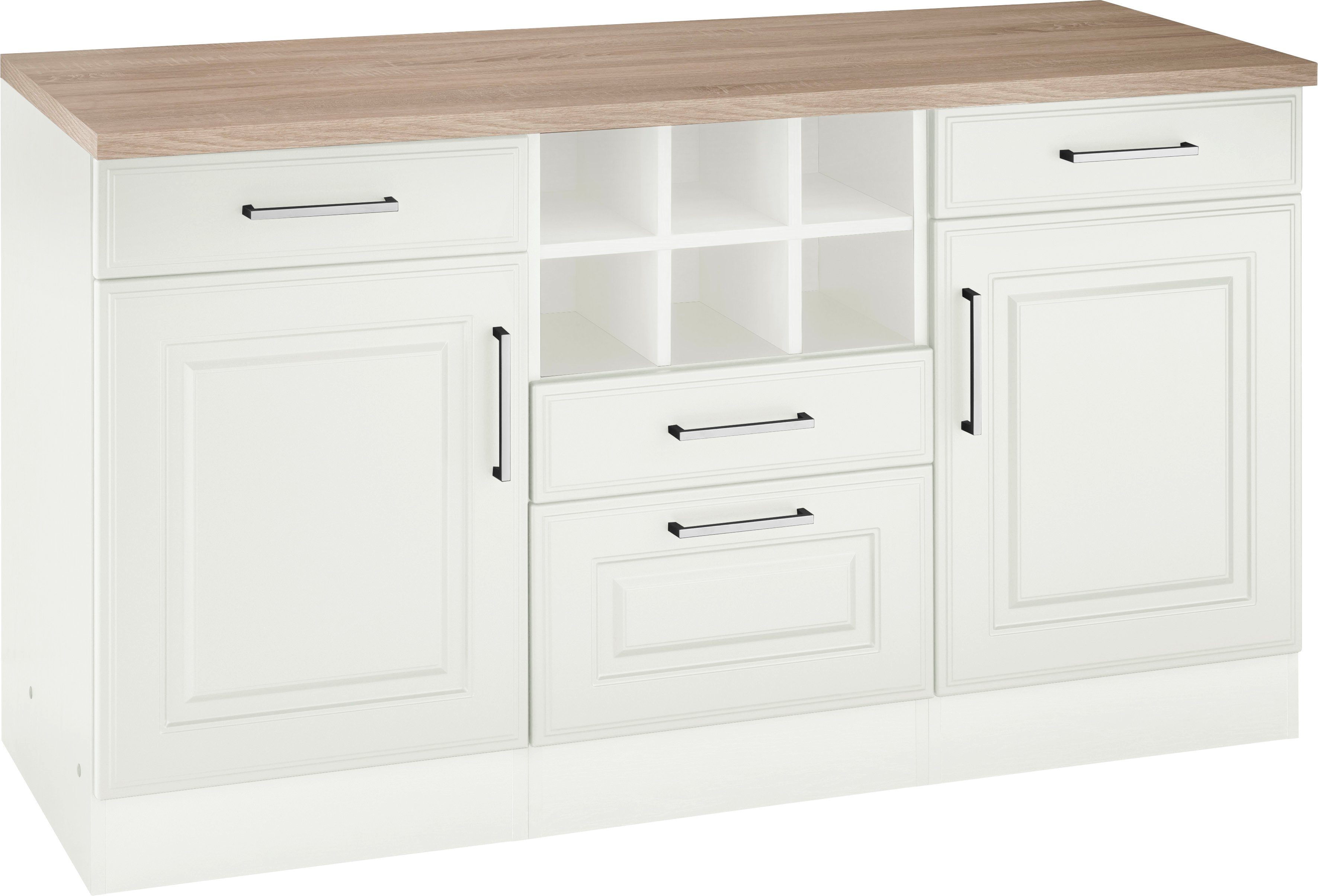 KOCHSTATION Unterschrank KS-Stockholm 150 cm breit, hochwertige MDF-Fronten mit Fräsung, viel Stauraum