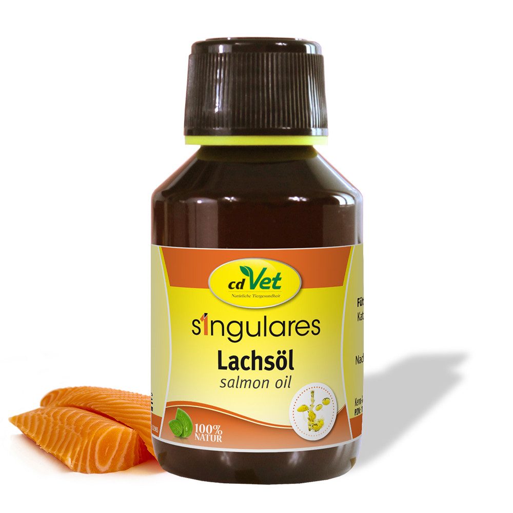 cdVet Singulares Lachsöl, Ergänzungsfutter für: Hunde, Katzen, 100% Naturprodukt, ohne Füllstoffe, ohne synthetische Zusatzstoffe