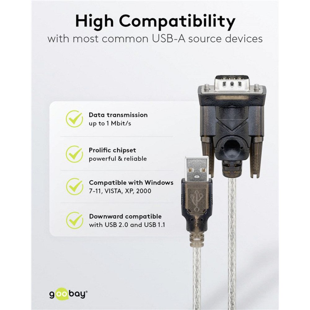 Goobay Goobay Seriell Adapterkabel [1x USB-A Stecker - 1x D-SUB-Stecker 9pol. USB-Adapter, 150.00 cm