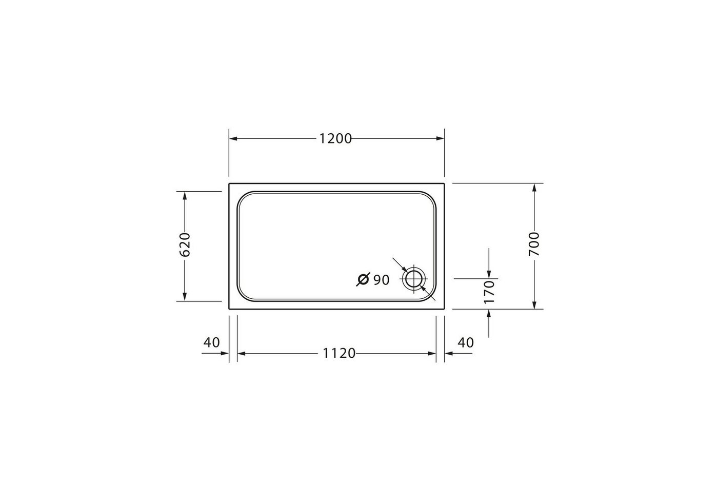 Thumbnail - Duravit Duschwanne D-Code 1200 x 700mm, Weiß Rechteck Ablaufdurchmesser 90mm, rechteckig, Sanitäracryl