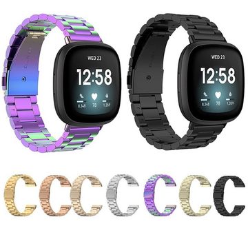 Wigento Smartwatch-Armband Für Fitbit Versa 4 + 3 / Sense 1 + 2 Stahl Metall Ersatz Armband Gold Smart Uhr
