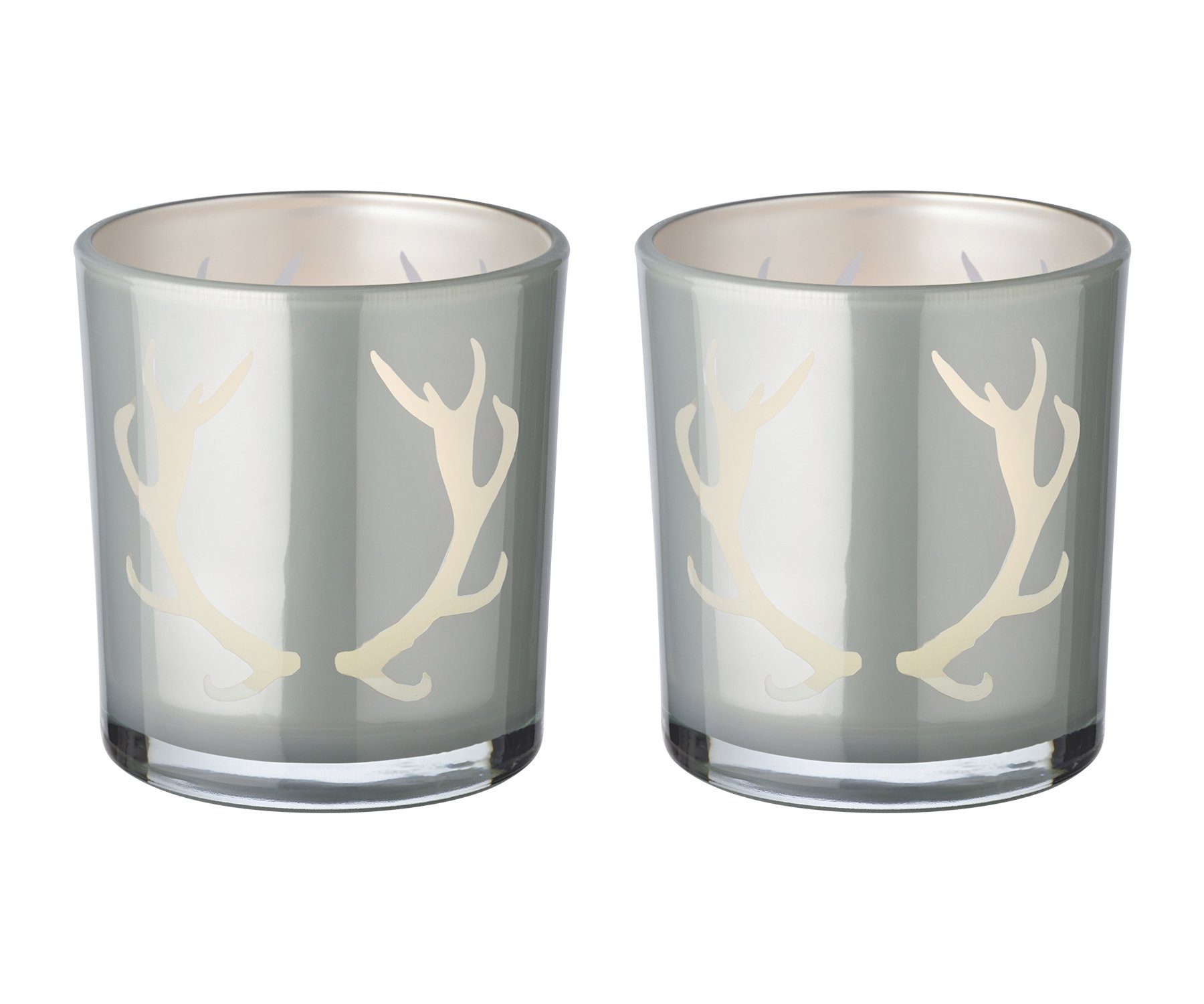 EDZARD Teelichthalter Ati 2er Set (H 8 cm, Ø 7 cm) Glas, Geweih, grau/gold (Set, 2 St)