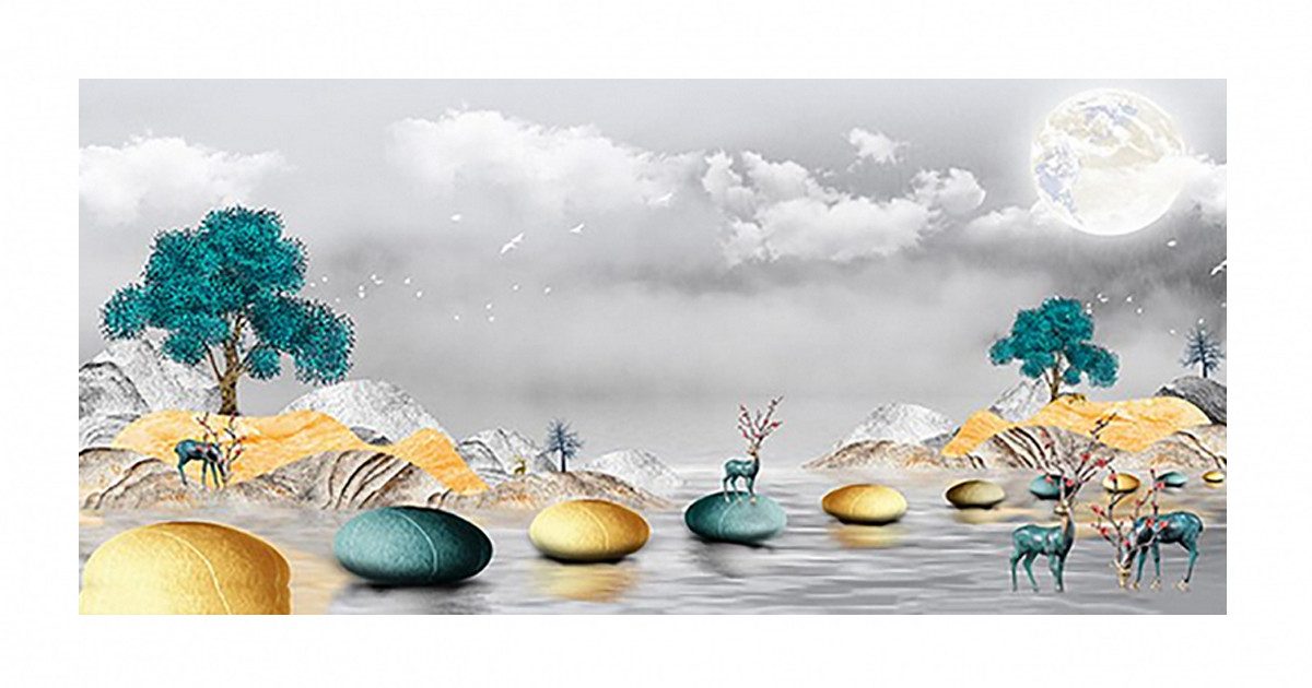 TPFLiving Kunstdruck (OHNE RAHMEN) Poster - Leinwand - Wandbild, Abstrakte Motive - (Leinwand Wohnzimmer, Leinwand Bilder, Kunstdruck), Farben: Gold, blau, türkis, gelb, grün - Größe 20x40cm