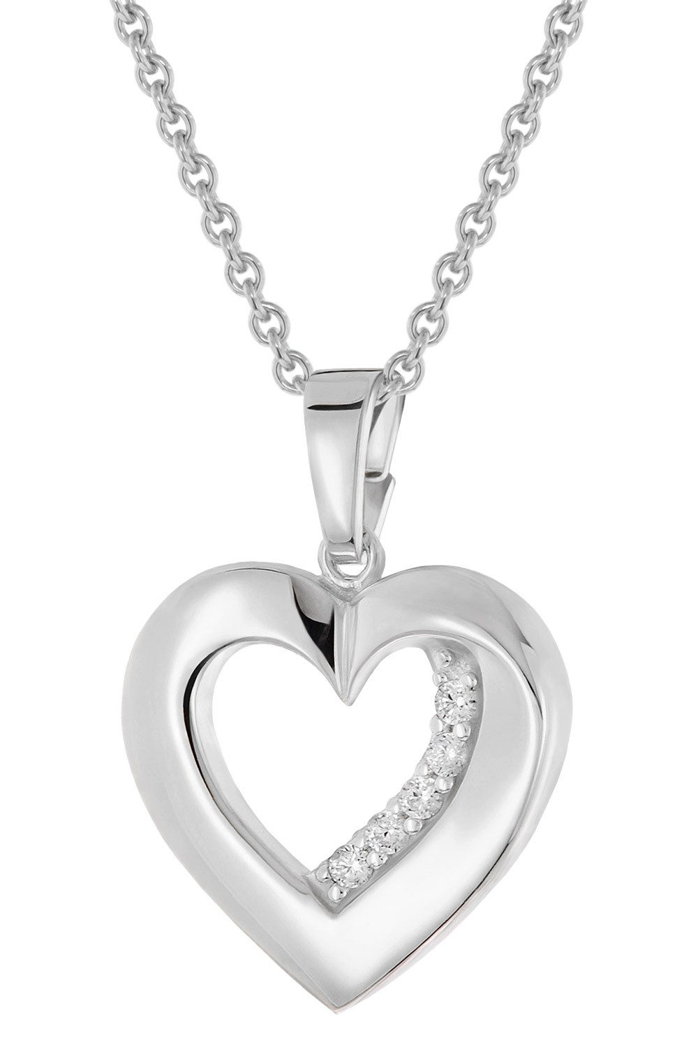 Kette mit Anhänger Damen-Herz 925 Silber Rhodiniert