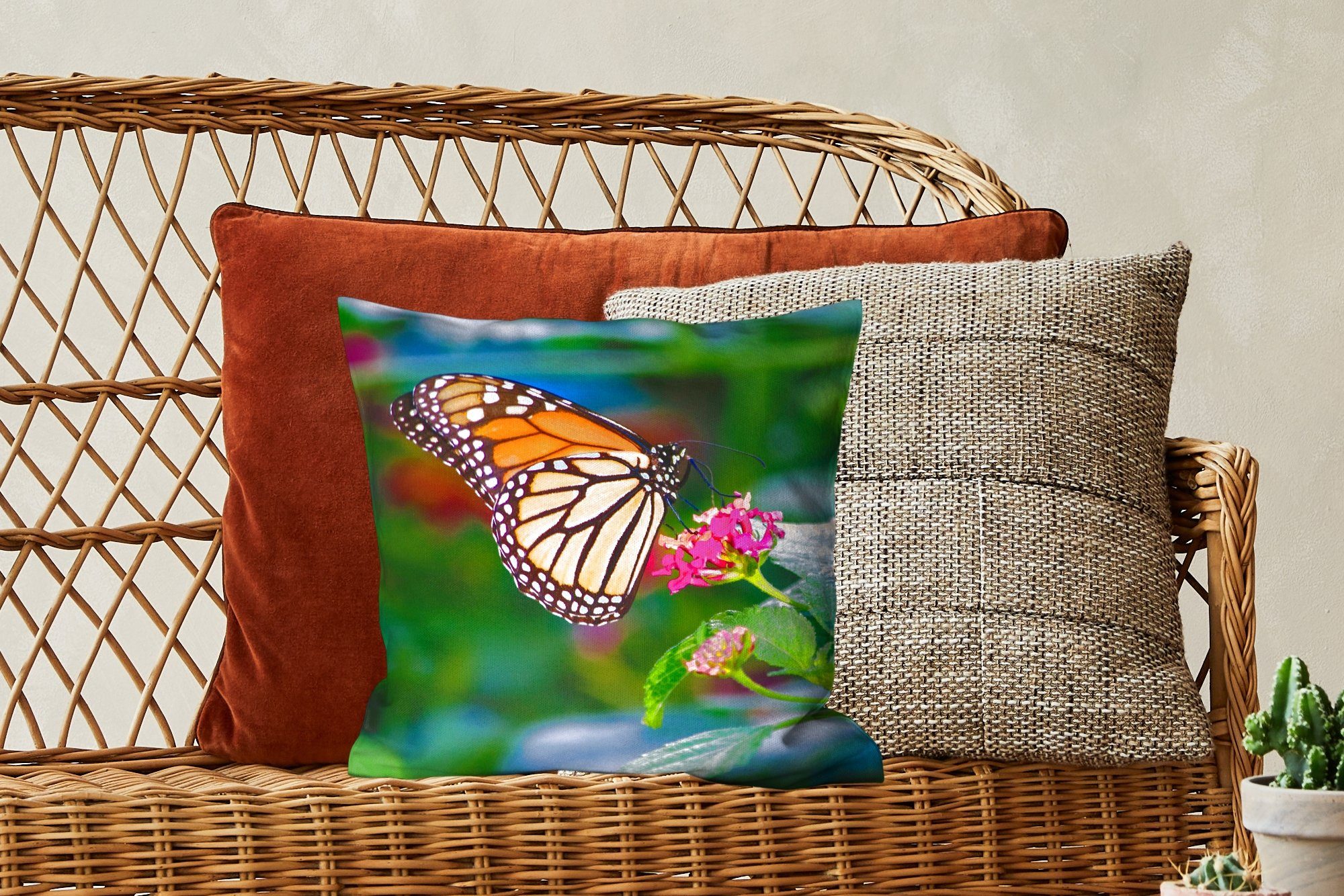 Deko, Schmetterlinge für Füllung Natur, MuchoWow - mit - Schlafzimmer, Sofakissen Zierkissen Dekokissen Wohzimmer, Blume