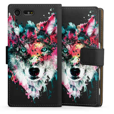 DeinDesign Handyhülle Riza Peker Wolf bunt Wolve ohne Hintergrund, Sony Xperia X Compact Hülle Handy Flip Case Wallet Cover