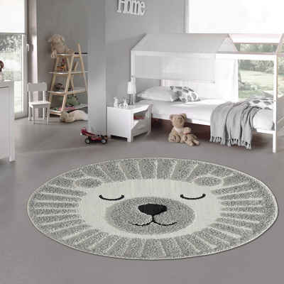 Teppich Runder Kinderteppich flauschig – schlafender Bär – in grau, Teppich-Traum, rund, Höhe: 20 mm