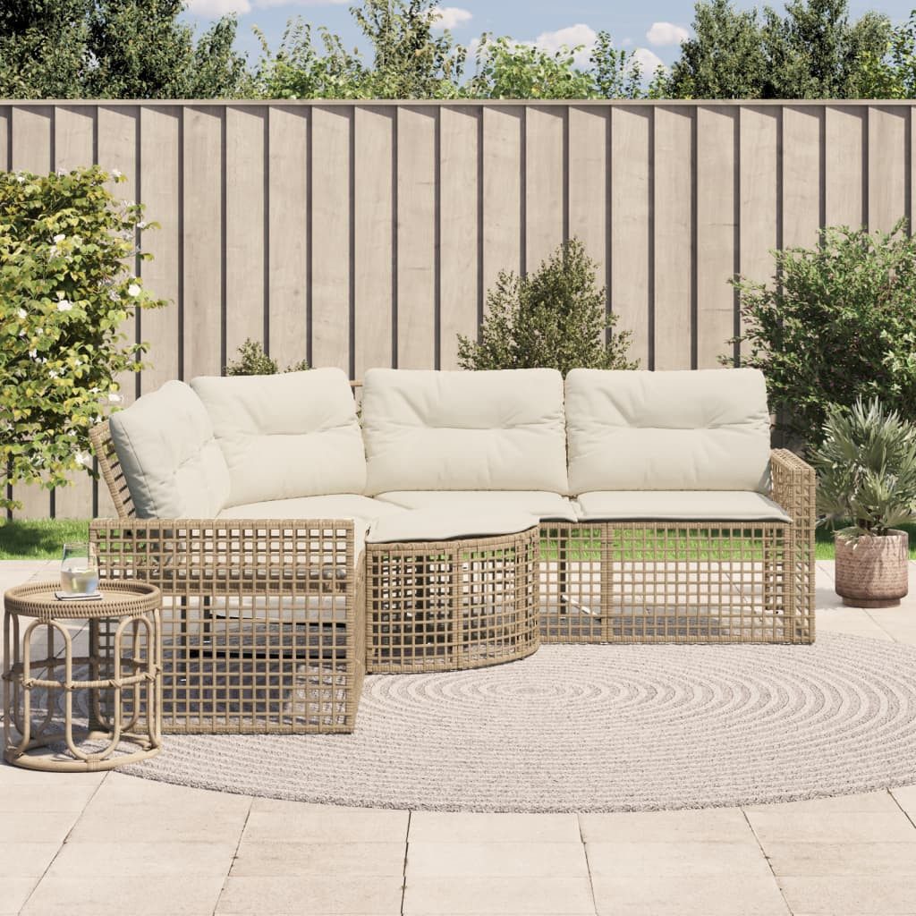 vidaXL Loungesofa Gartensofa in L-Form mit Kissen und Fußbank Beige Poly Rattan, 1 Teile