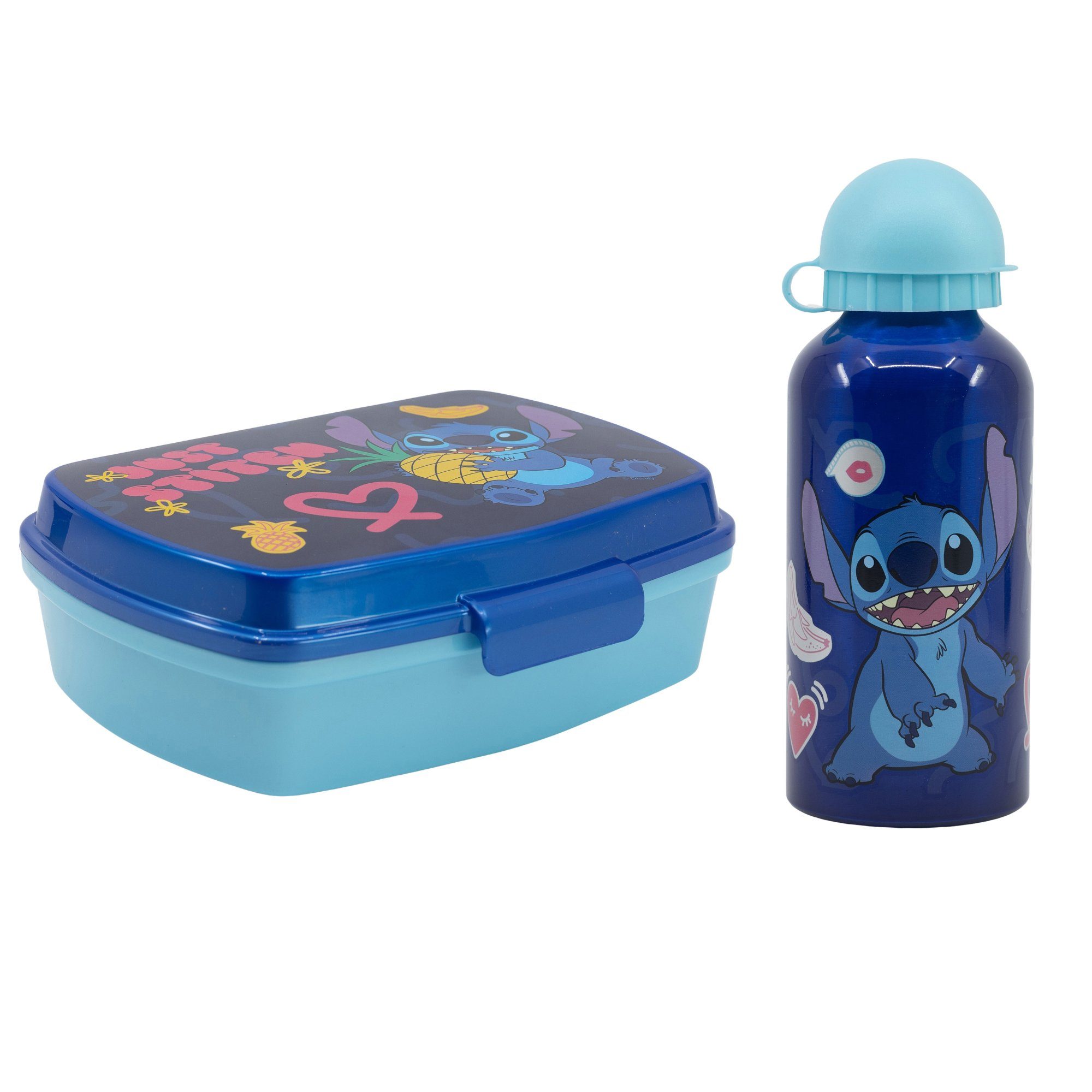 Disney Lunchbox Disney Stitch 2 tlg. Kinder Lunch Set Brotdose Alu Trinkflasche 400 ml Snackbox