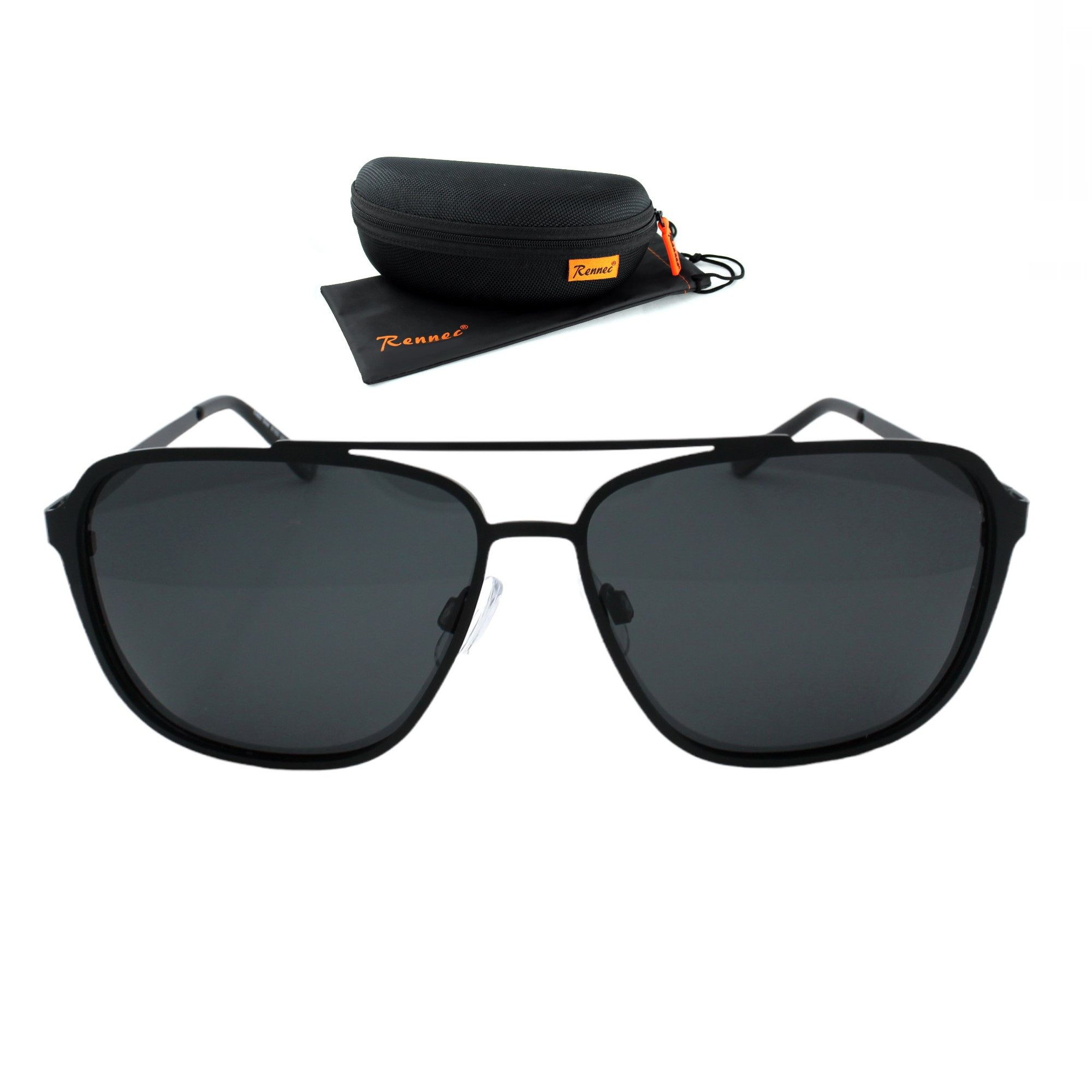 Rennec Sonnenbrille (Pilotenbrille mit Hardcase Schwimmfähig, Piloten Sonnenbrille Polarisiert aus Edelstahl) Polarisierte Gläser UV400 Getönt extra leichtes Gestell