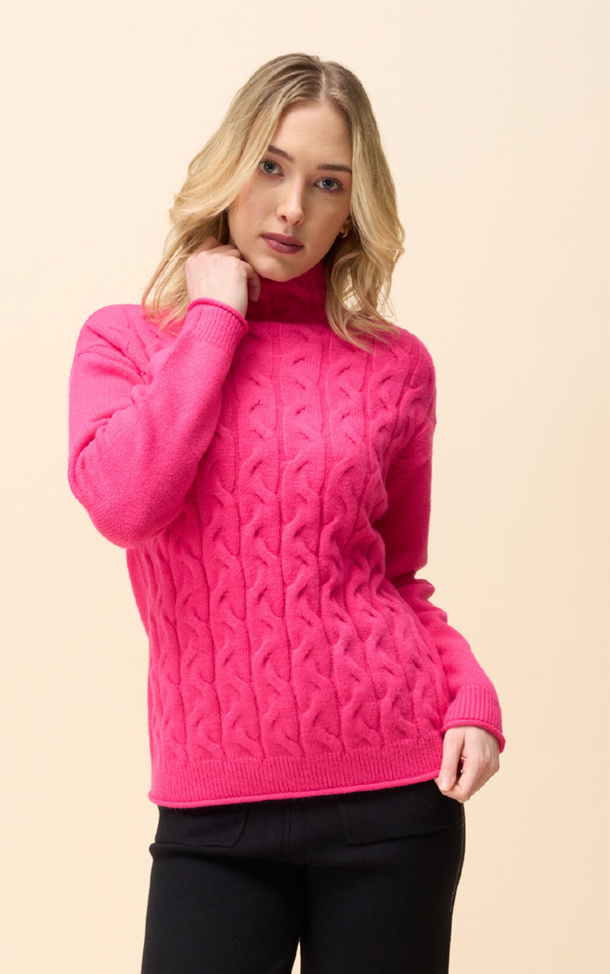 Passioni Strickpullover Stylischer kuscheliger Pullover pink günstig online kaufen