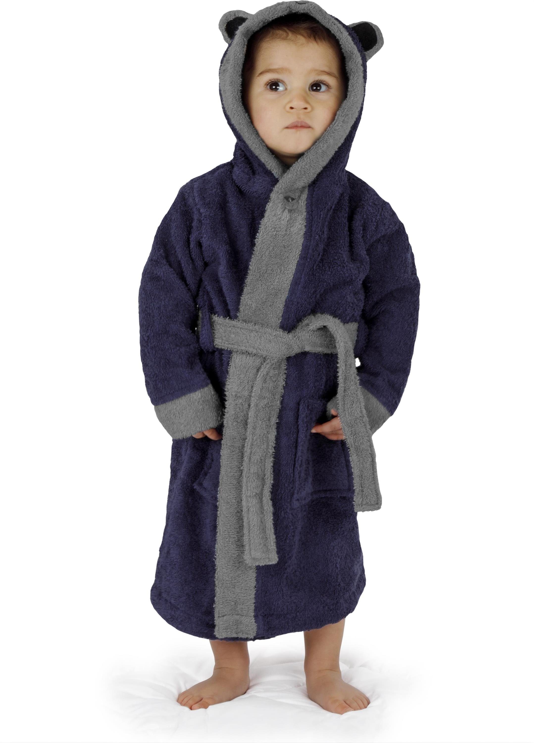 normani Kinderbademantel Kinder Bademantel aus Bio-Baumwolle Malia, Bio-Baumwolle, Kapuze, Bindegürtel, Kinder Bademantel aus weichem und schadtsofffreiem Material