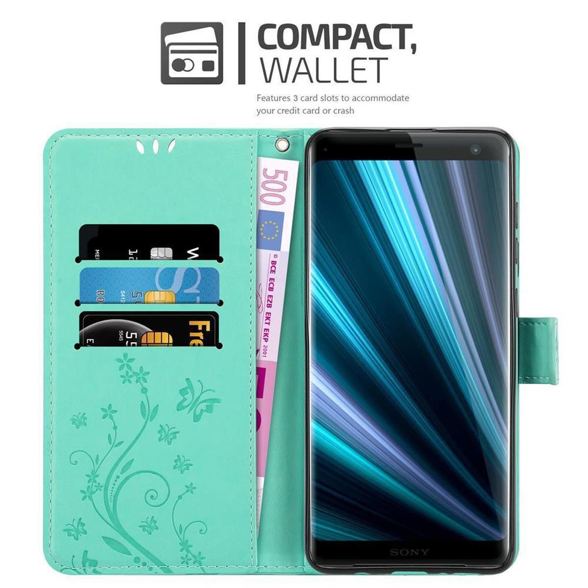 Cadorabo Handyhülle für Sony Xperia XZ3 Hülle Sony Xperia XZ3, Hülle Schutzhülle Blumen Flower mit Standfunktion Kartenfach Magnet