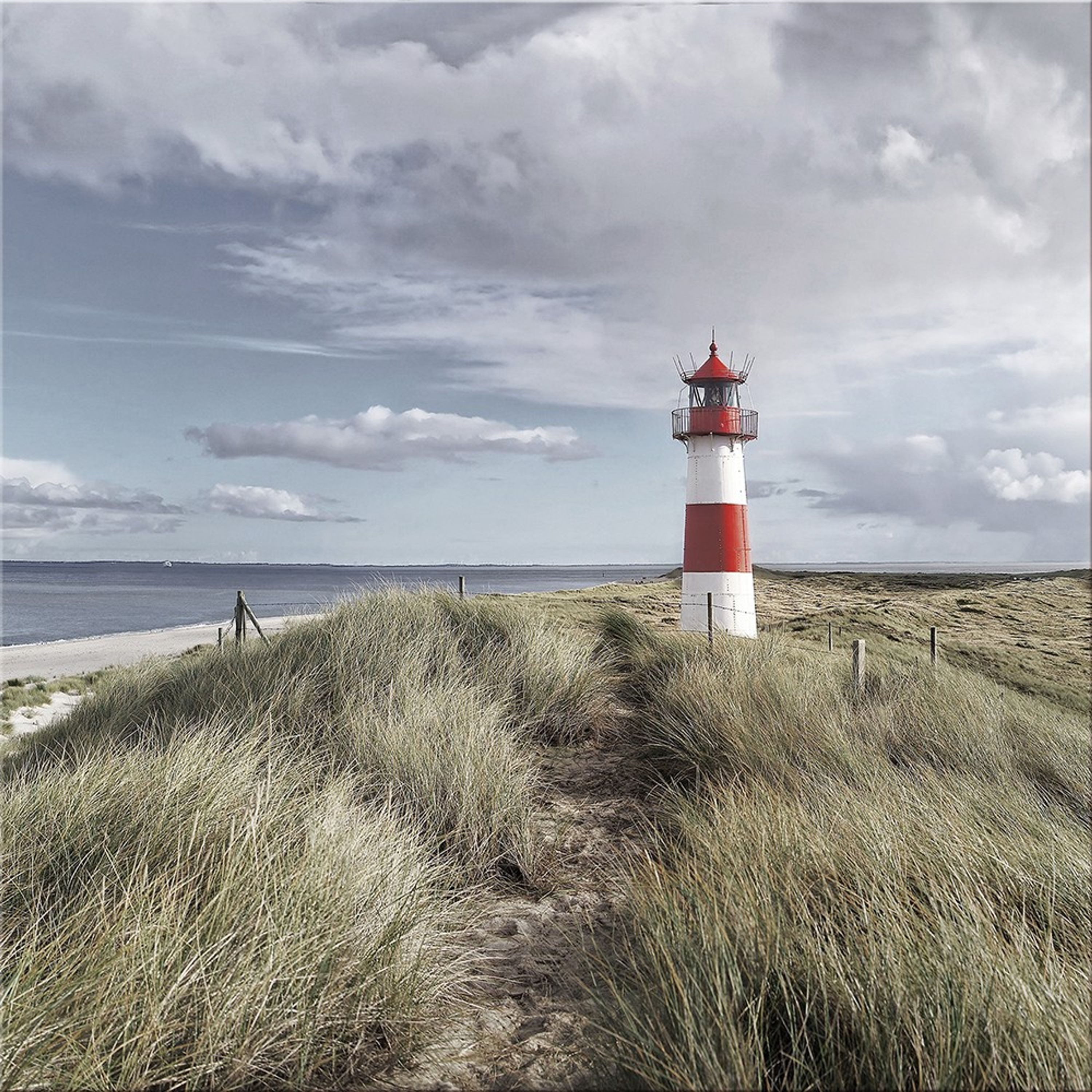 artissimo Deco-Panel Wandbild Strand Meer, 30x30cm, Naturmotiv, Deko modern skandinavisch, Strandbild: Leuchtturm