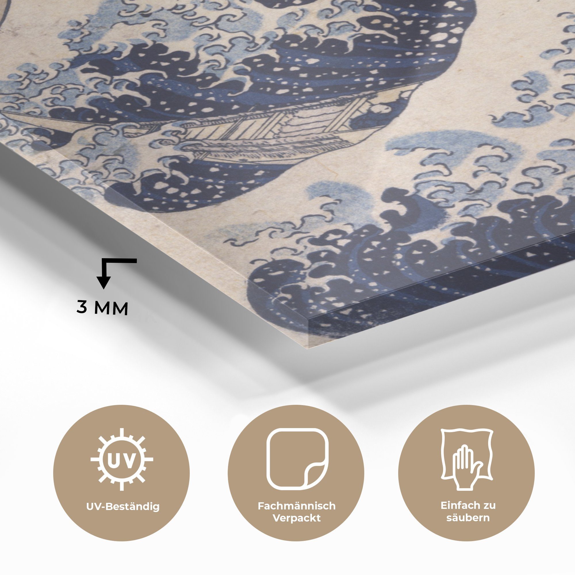 MuchoWow Acrylglasbild Die große Kluft von Kanagawa - Kunstdrucke von Katsushika Hokusai, Inkl. Aufhängung, Bilder auf Glas Wandbild, Wanddeko Wohnzimmer Badezimmer, 20x20 cm