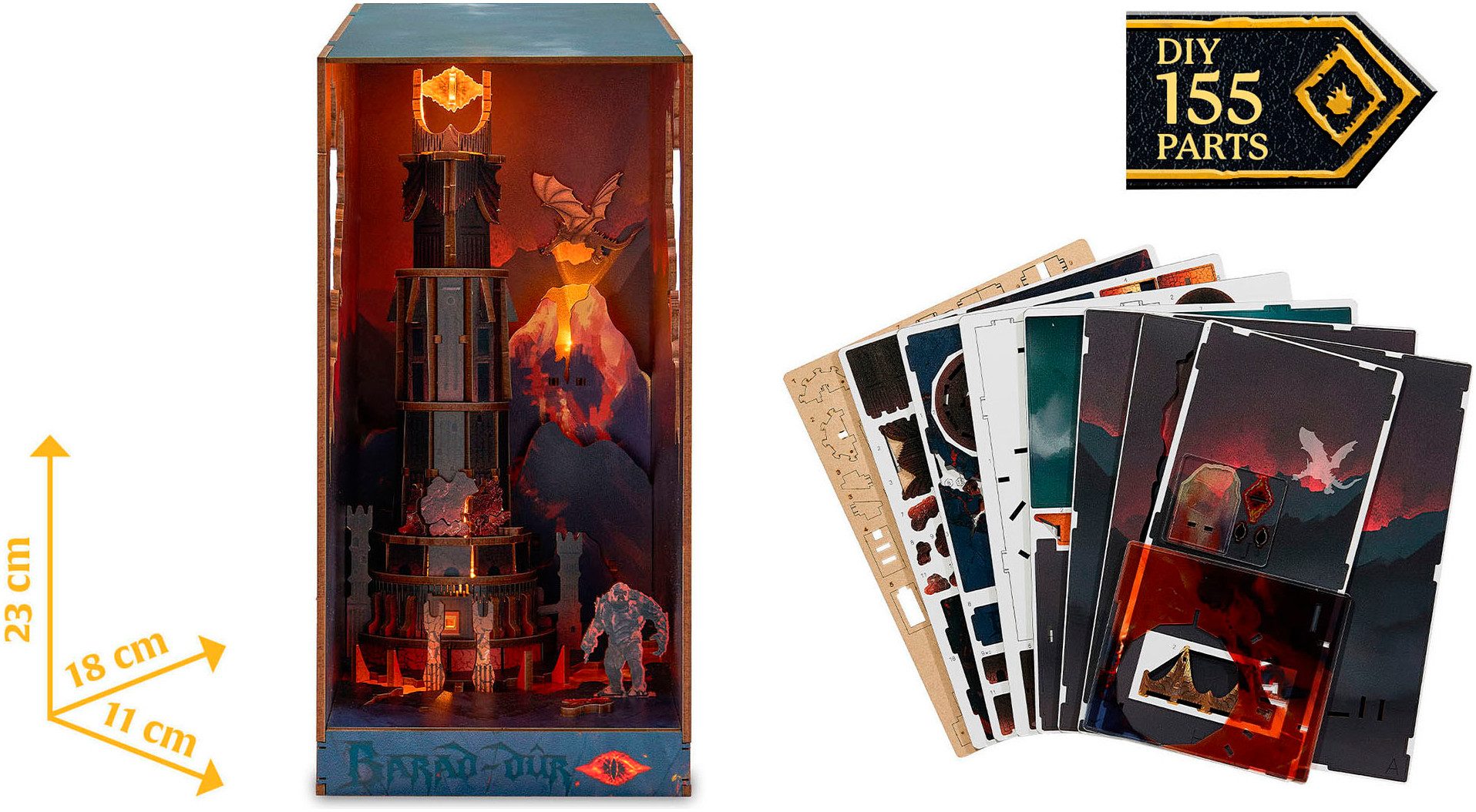 Revell® 3D-Puzzle Book Nook, Tiny Adventures Herr der Ringe Barad-Dûr, 155 Puzzleteile, Buchstütze; mit LED-Beleuchtung