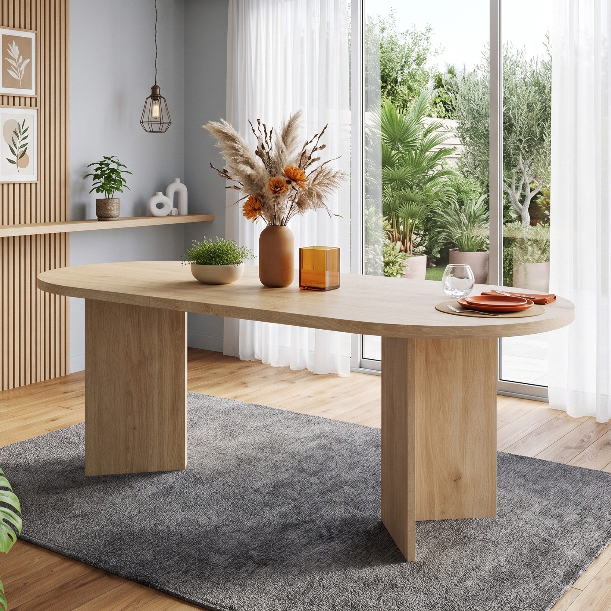 Flieks Esstisch ovaler Küchentisch in Landhausstil (B200xT90xH75 cm, 1-St., 1 Tisch), Esszimmertisch Schreibtisch Bürotisch Holzoptik Eichenfarbe