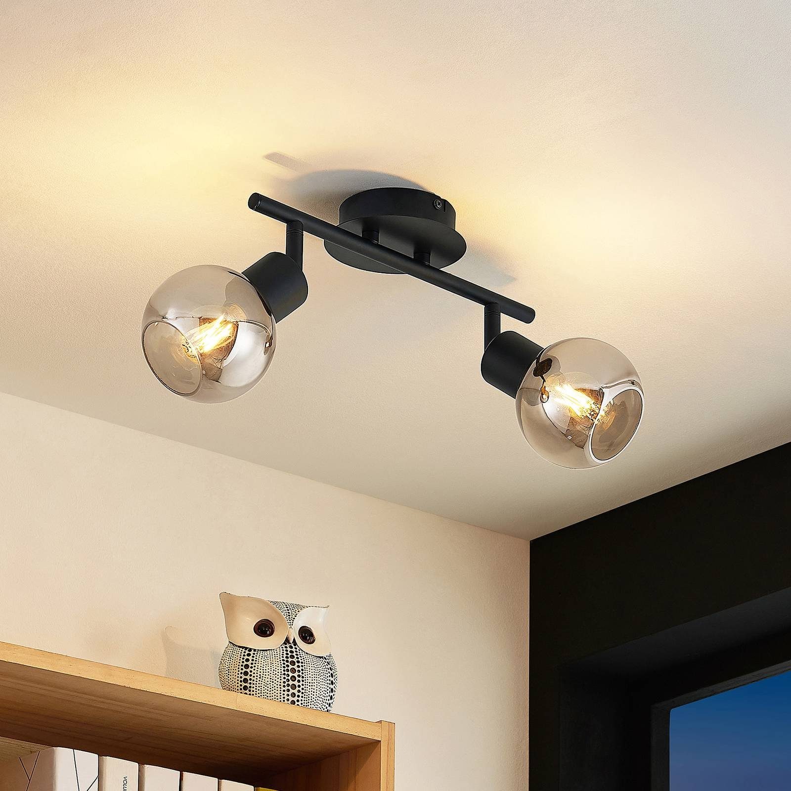 Lindby Deckenstrahler Eridia, Metall, Schwarz warmweiß IP20, 2 x 4 W LED, warmweiß