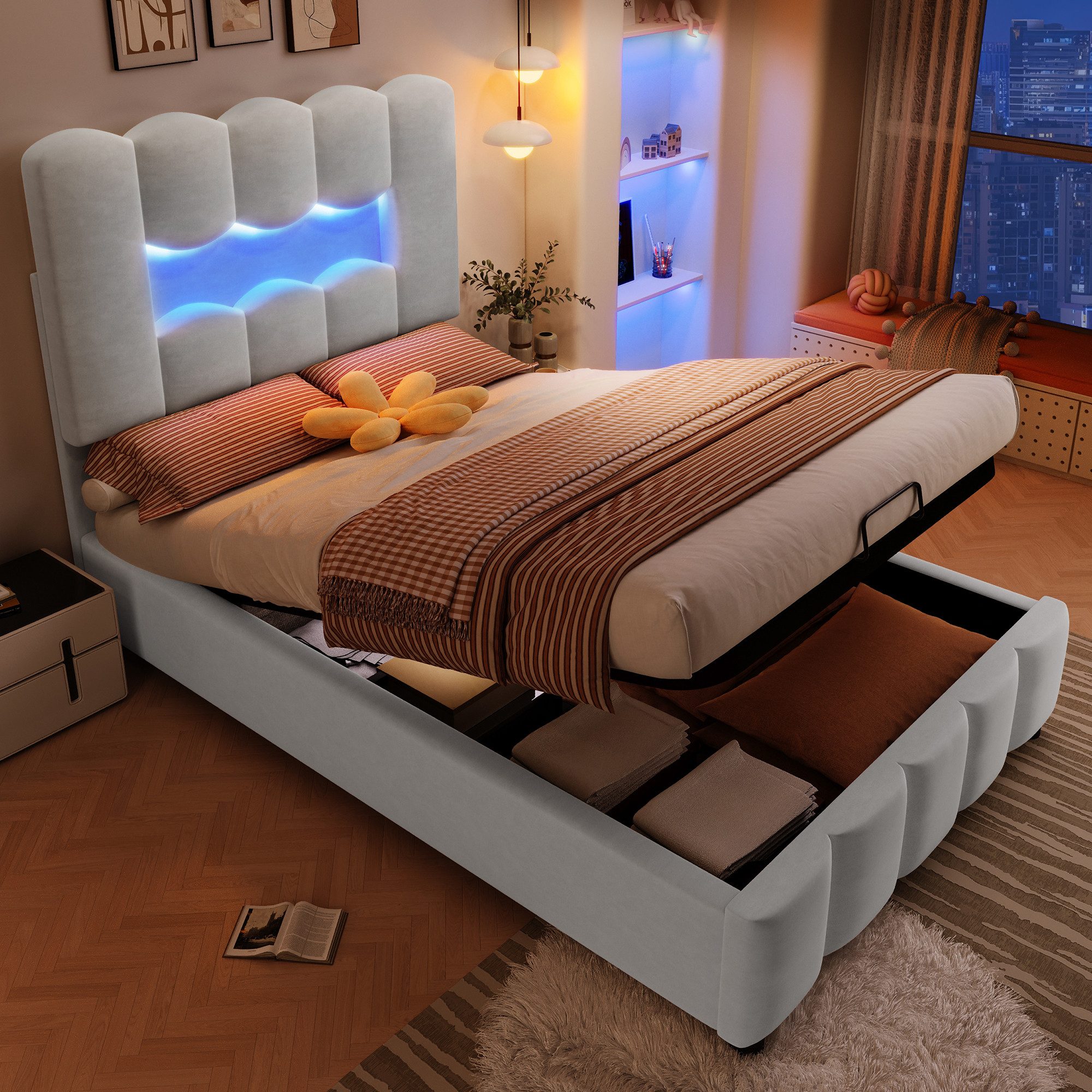 Merax Polsterbett 90x200cm mit LED-Beleuchtung (1-tlg., Jugendbett Gästebet günstig online kaufen