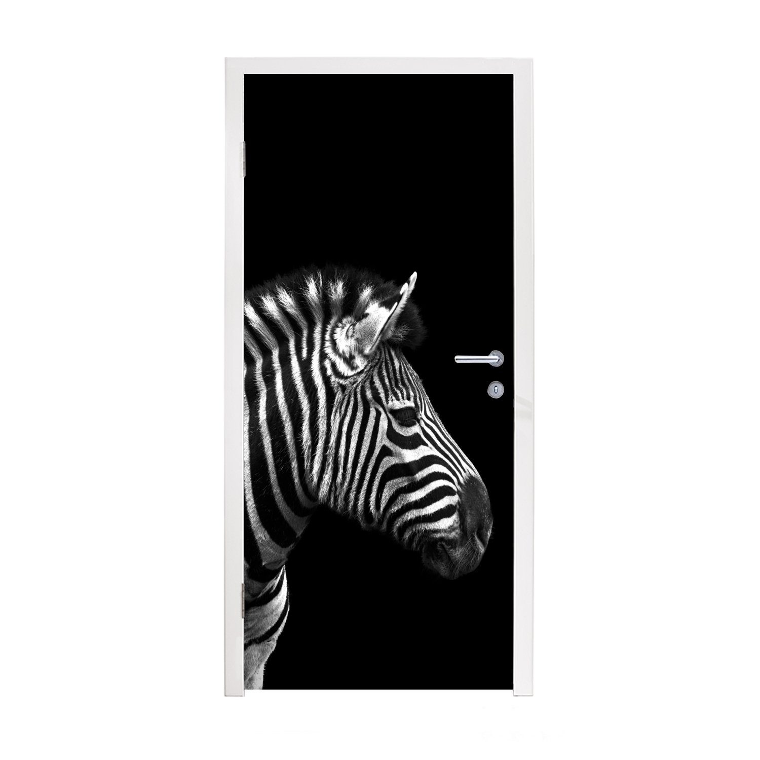 MuchoWow Türtapete Zebra - Schwarz - Weiß - Porträt - Tiere, Matt, bedruckt, (1 St), Fototapete für Tür, Türaufkleber, 75x205 cm