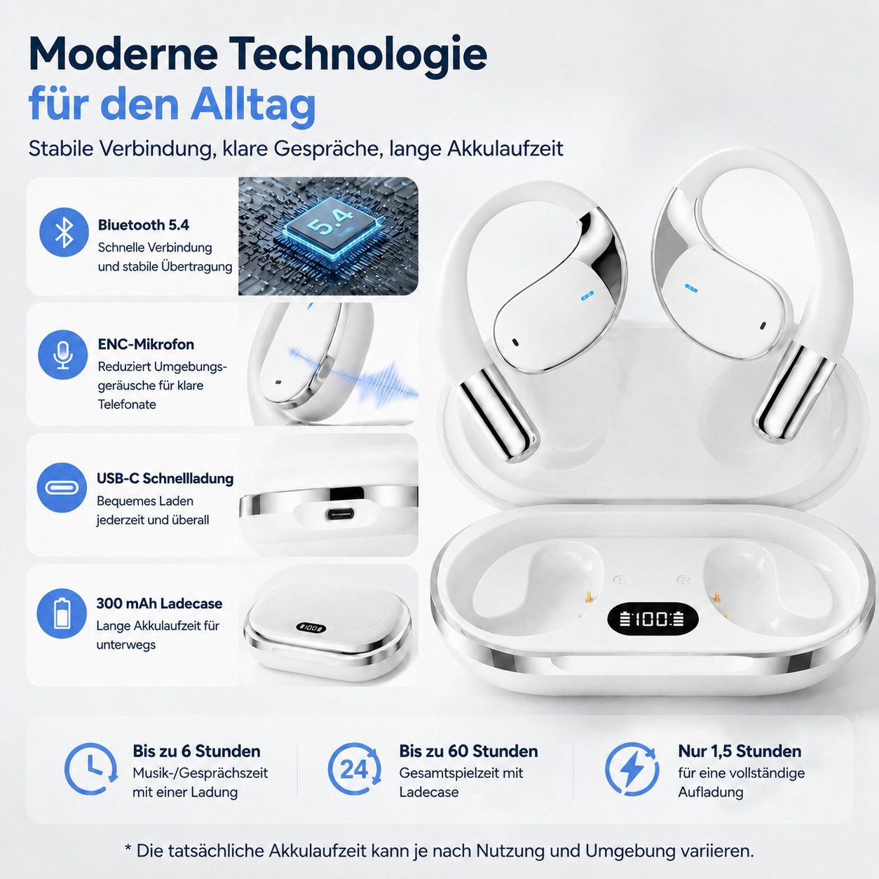 Fyrove KI-Übersetzer Bluetooth Kopfhörer mit Ohrbügel Open-Ear-Kopfhörer (Bluetooth 5.4 Sportkopfhörer, ENC Mikrofon, 3-in-1 für Übersetzen, Telefonieren & Musi – Bild 5 von 5
