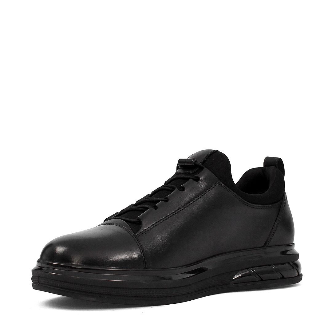 Celal Gültekin Plateausohle Leder Herren Schuhe Elastikschnürung Schwarz Low-Top Sneaker Echtleder, Polyurethan-Sohle, Schwarz, 44