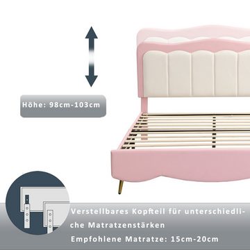 REDOM Polsterbett Kinderbett mit Lattenrost, Kunstleder süßes Mädchenbett (Doppelbett 90*200 cm), ohne Matratze