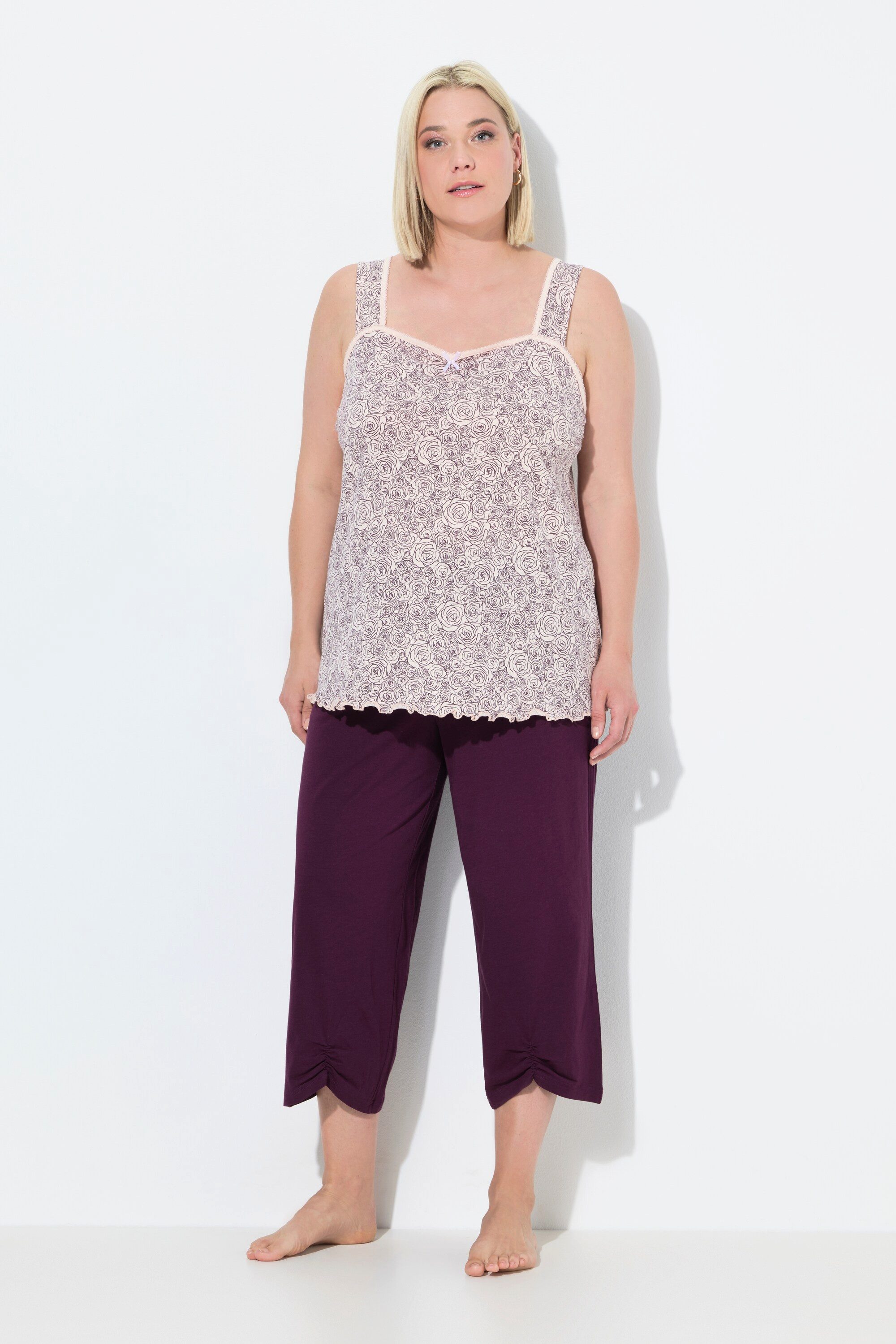 Ulla Popken Pyjama Pyjama Rosen Raffung günstig online kaufen