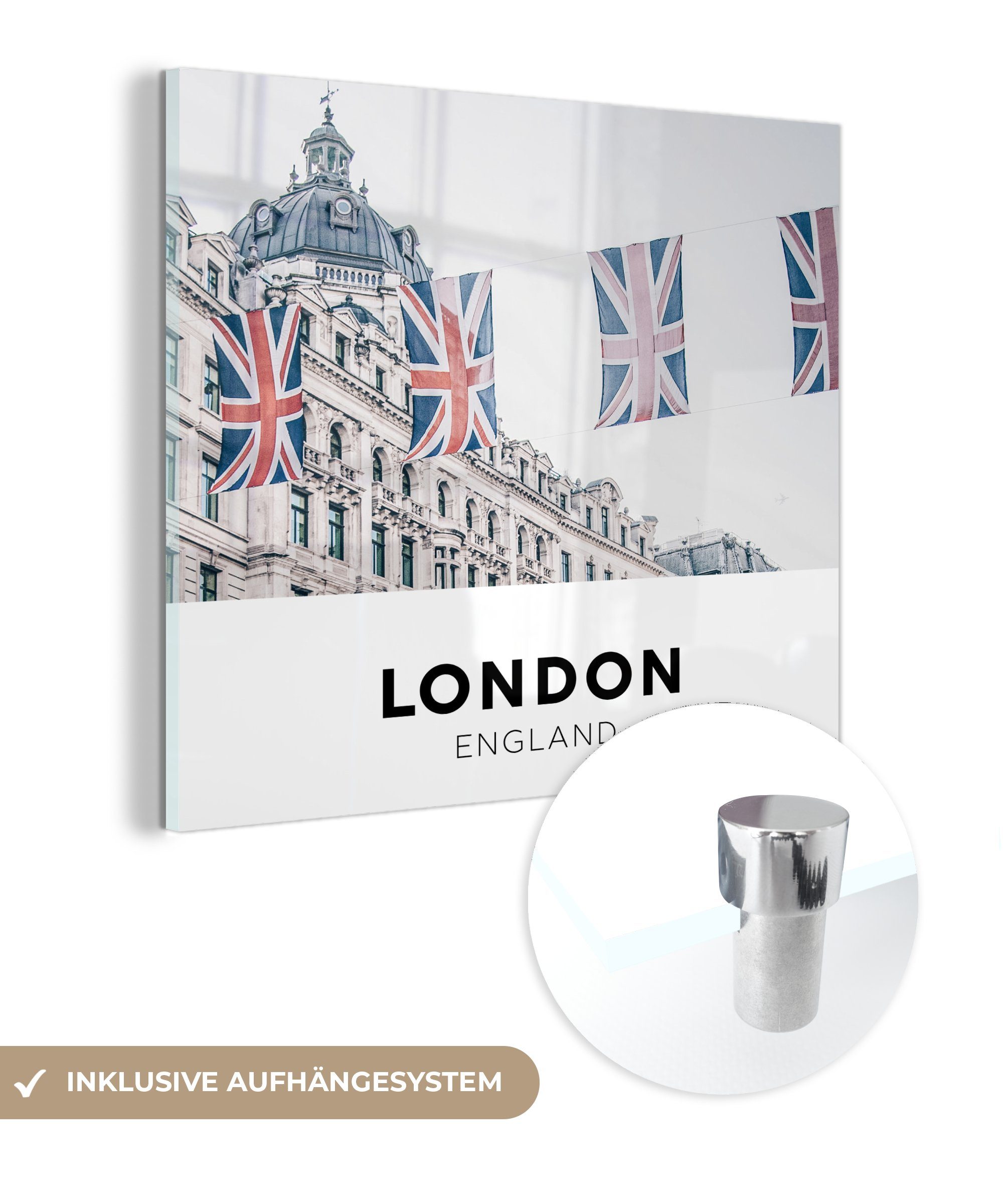 Wandbild - Acrylglasbild England, St), Foto London auf MuchoWow Glas Glas Wanddekoration Flagge - - - Glasbilder Bilder auf - (1
