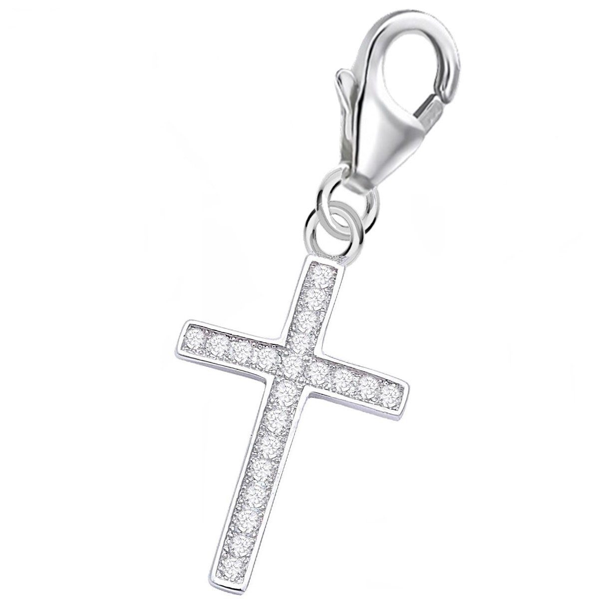 Goldene 925 Hufeisen Kreuz Charm Charm Kreuz mit Rhodiniert Zirkonia, Anhänger aus Karabiner Sterling-Silber