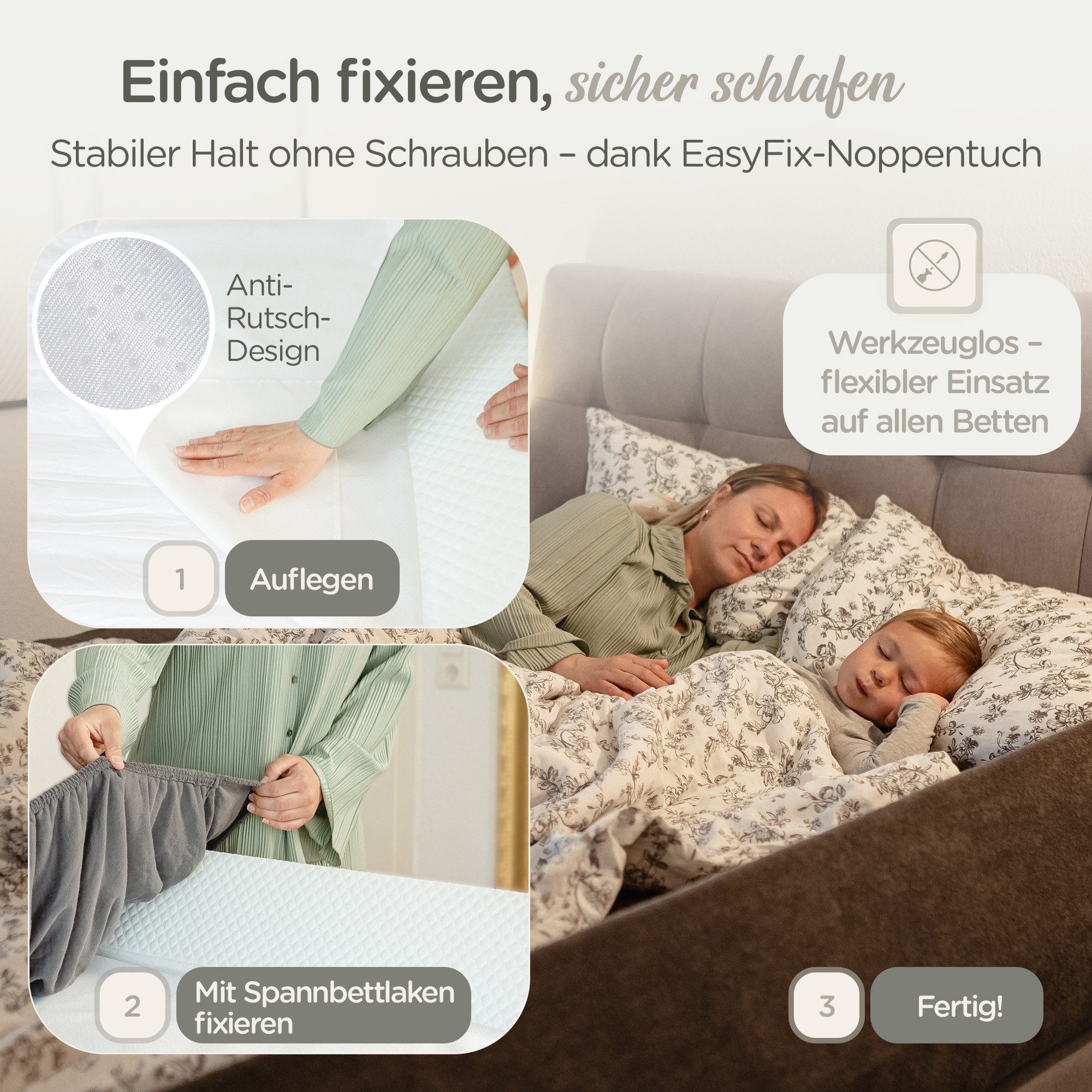 Lunova Bettschutzgitter Rausfallschutz Bett für Kinder – Boxspringbett & Elternbett, Formstabiler Schaumstoff · ohne Montage · ohne Nachpumpen – Bild 4 von 5