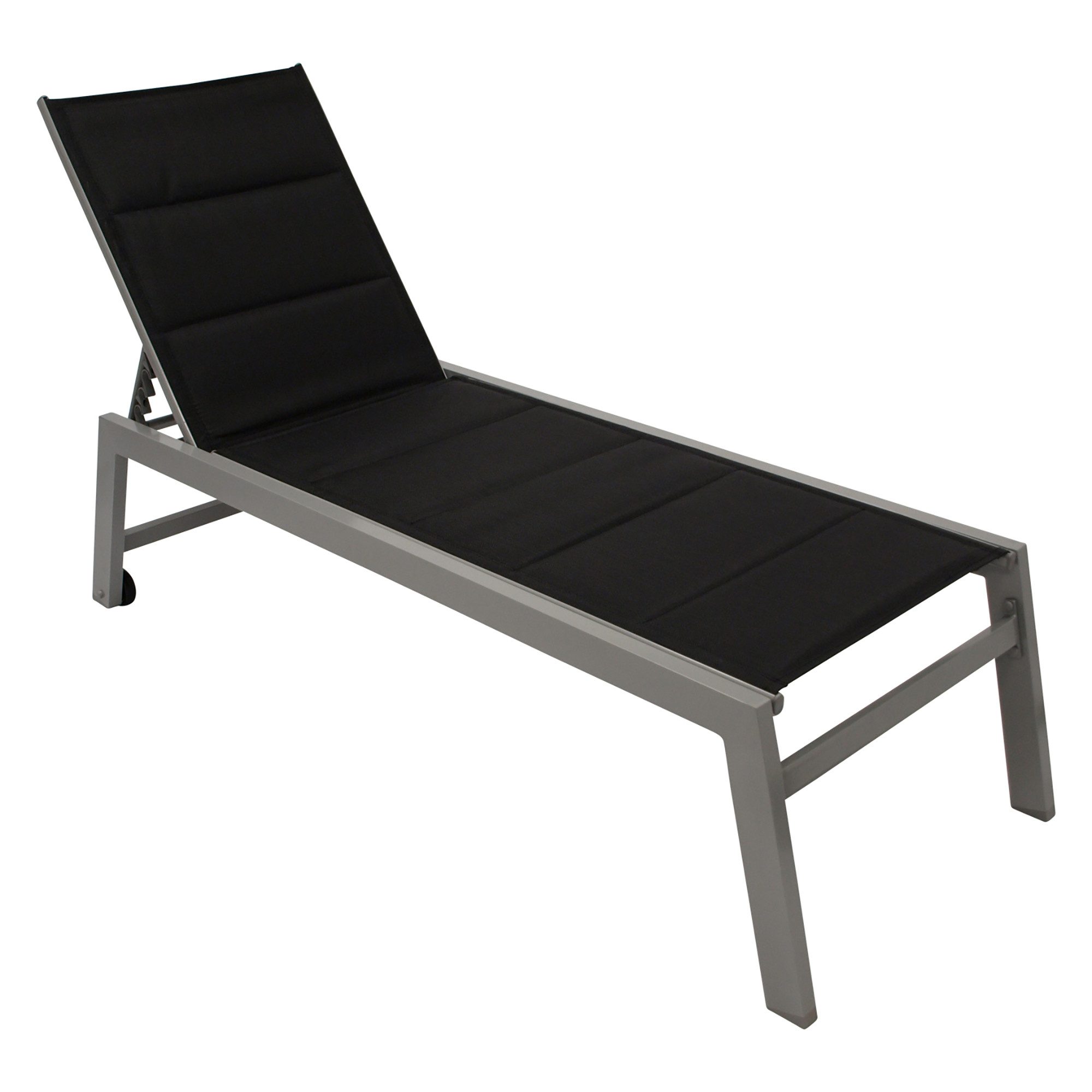 TPFGarden Gartenliege LEEDS, Sonnenliege mit hohem Einstieg - Gartenliege mit Rollen - Alu silber, Bequeme Relaxliege mit strapazierfähigem Textilgewebe schwarz, Hochwertige Outdoor Liege - Maße (BxHxT): 65 x 42 x 199 cm