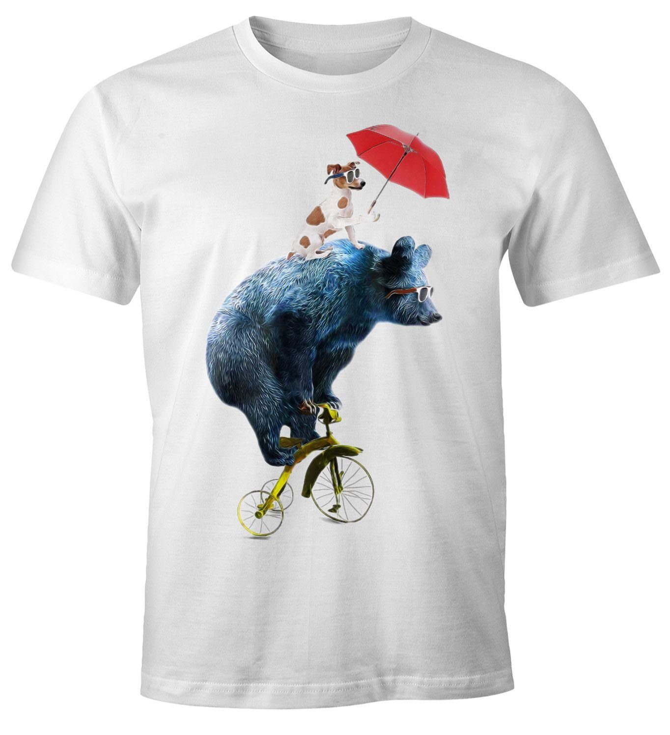 Print-Shirt Herren T-Shirt Tiermotiv Bär auf Rad Fun-Shirt Moonworks®