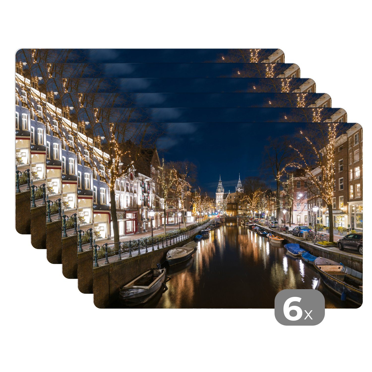 Platzset, Das Rijksmuseum hinter der Spiegelgracht in Amsterdam, MuchoWow, (6-St), Platzset, Platzdecken, Platzmatte, Tischmatten, Schmutzabweisend