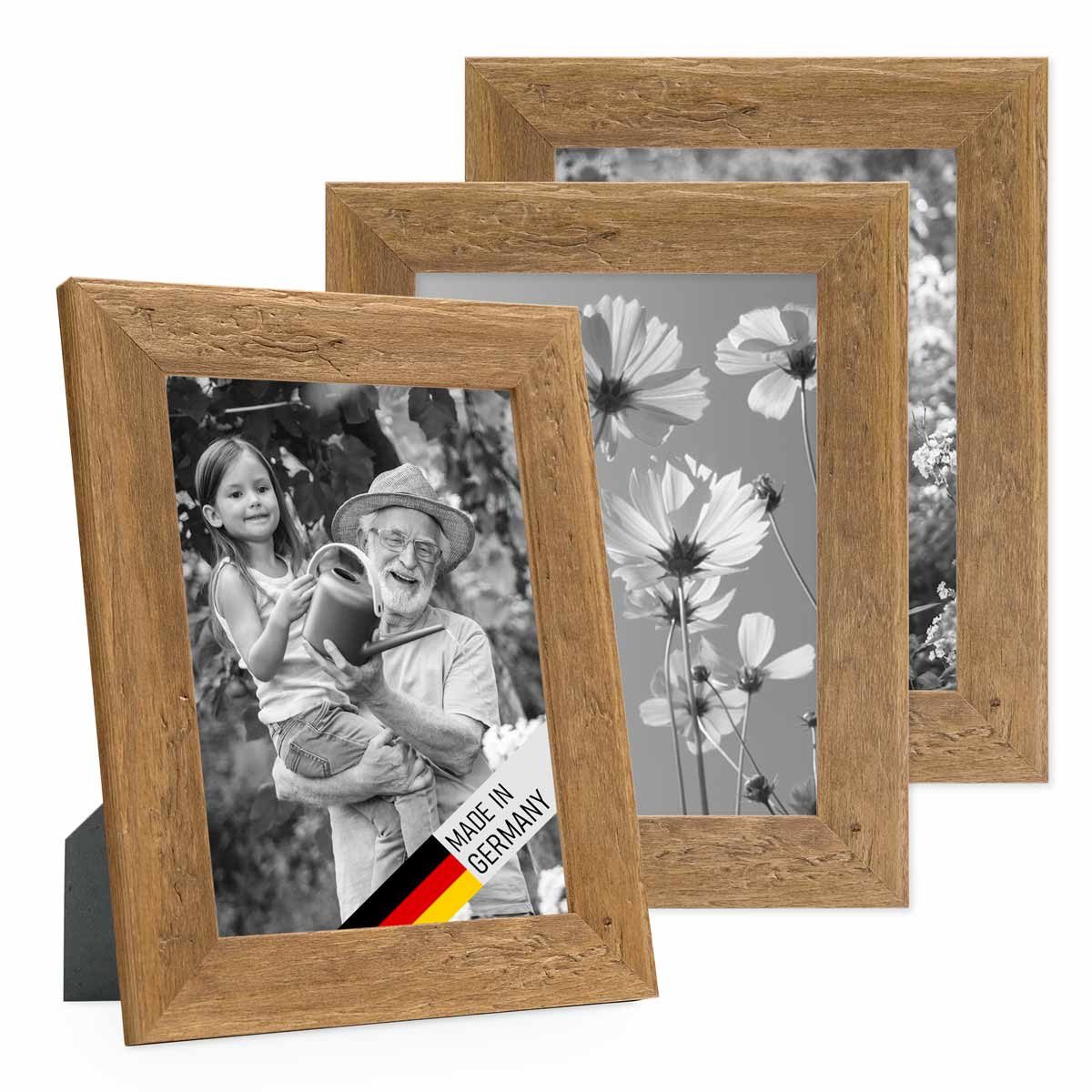 PHOTOLINI Bilderrahmen 3er Set Strandhaus Rustikal Massivholz